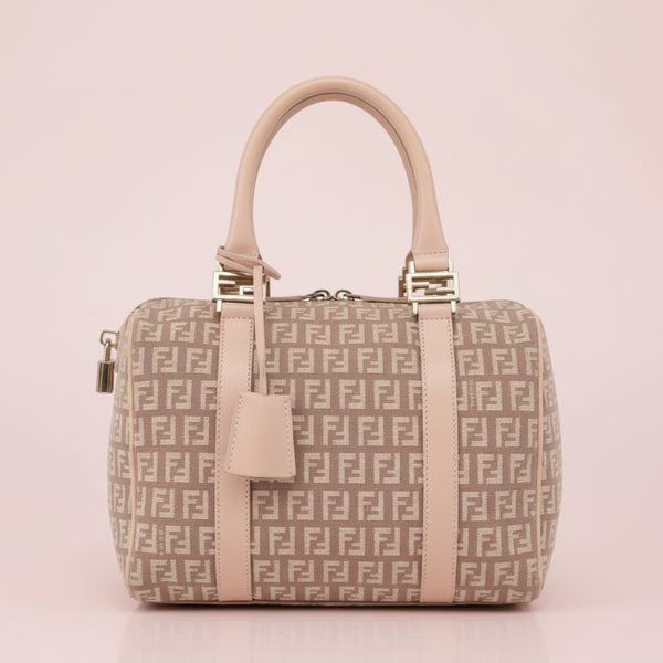 Fendi Pink Zucchino Canvas Forever Bauletto Mini Boston Bag