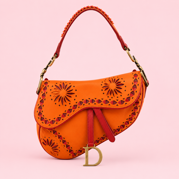 Rare John Galliano Dior Laser Cut Leather Saddle Bag