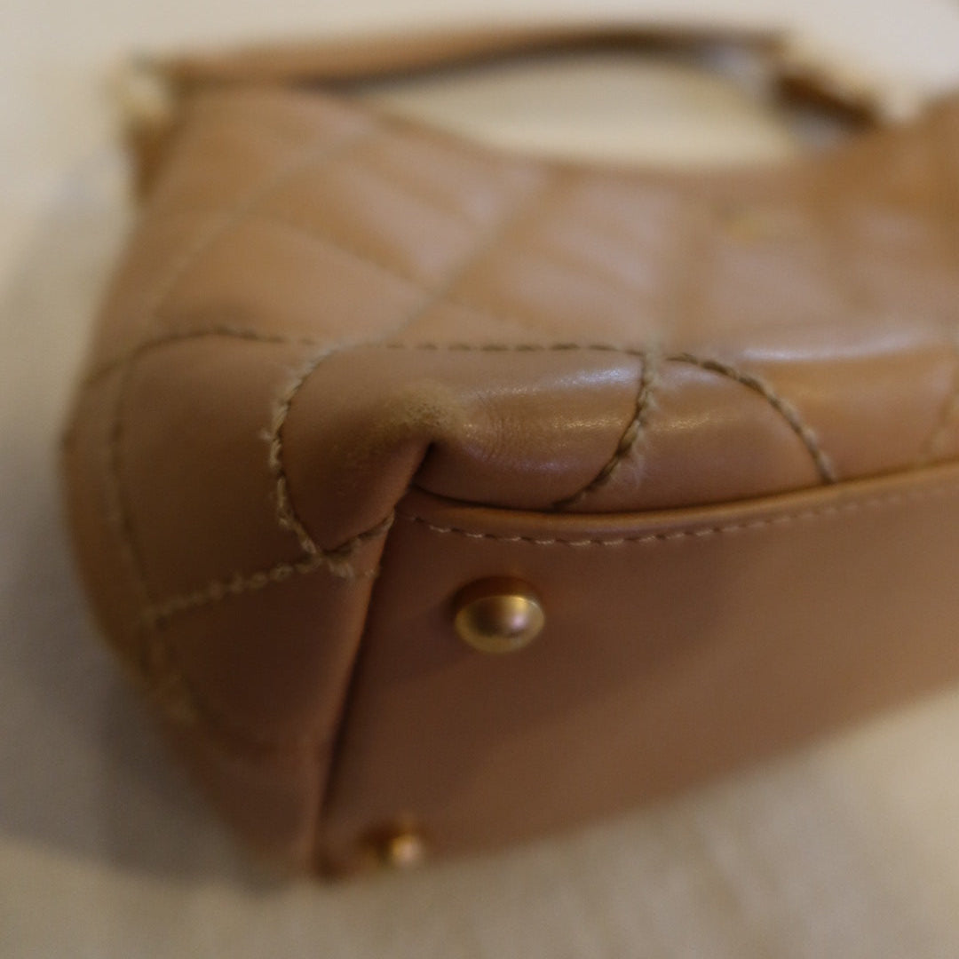 Chanel Beige Quilted Lambskin Vintage Wild Stitch Classic Shoulder Bag