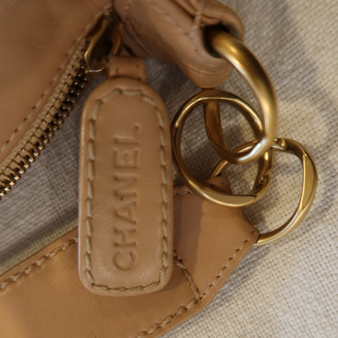 Chanel Beige Quilted Lambskin Vintage Wild Stitch Classic Shoulder Bag