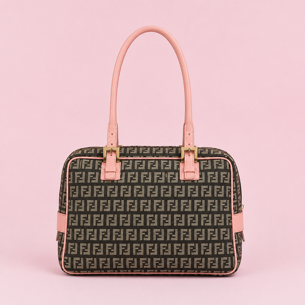 Fendi Zucchino Canvas Top Handle Bag Pink & Black