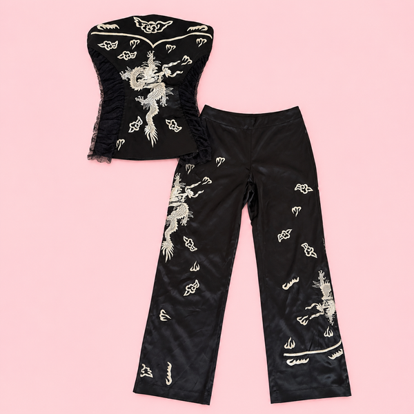 Blumarine by Anna Molinari Spring/Summer 2003 Runway Dragon Embroidered Bustier & Trouser Set