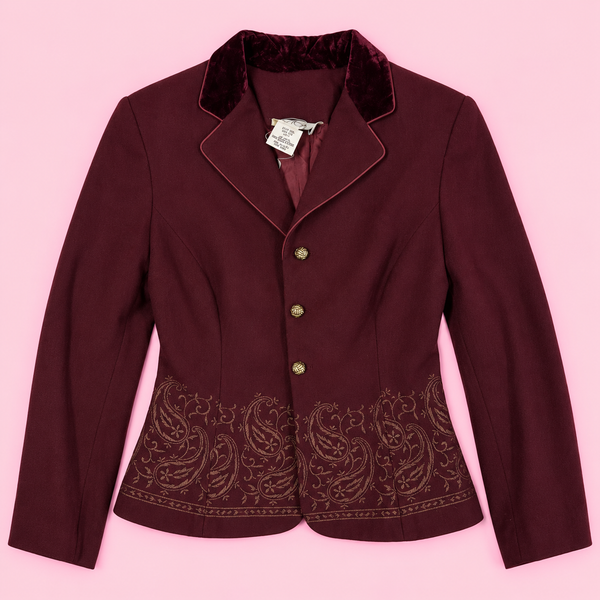 Vintage Caché Burgundy Embroidered Blazer