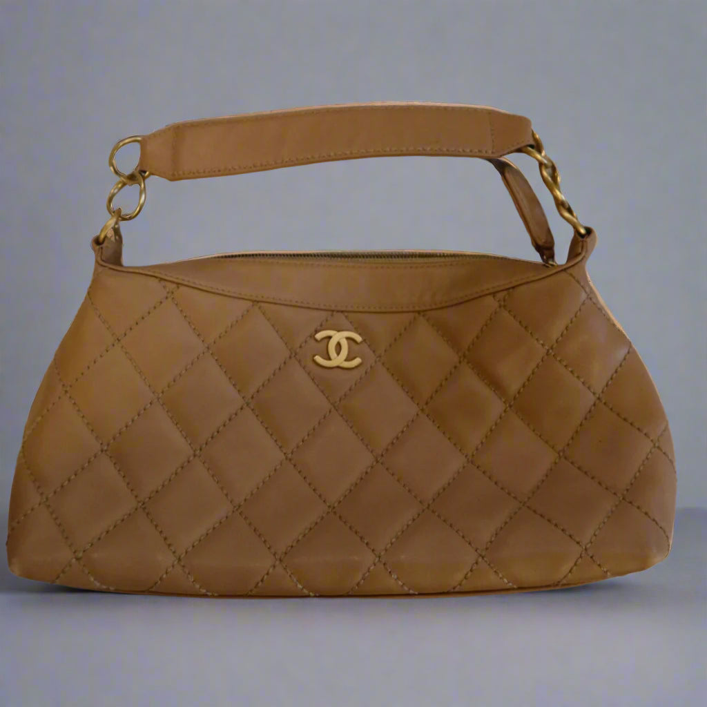 Chanel Beige Quilted Lambskin Vintage Wild Stitch Classic Shoulder Bag