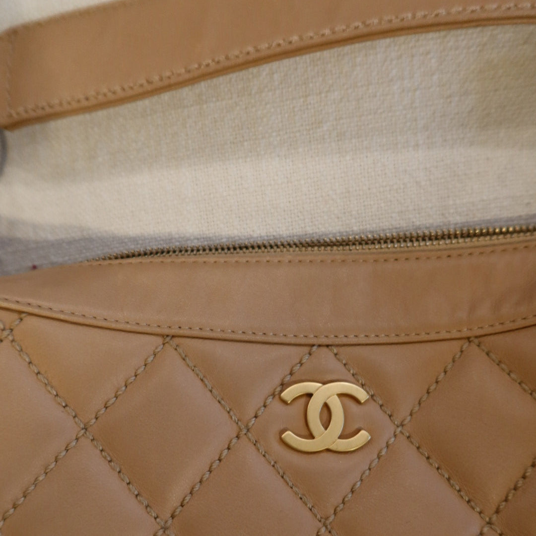Chanel Beige Quilted Lambskin Vintage Wild Stitch Classic Shoulder Bag