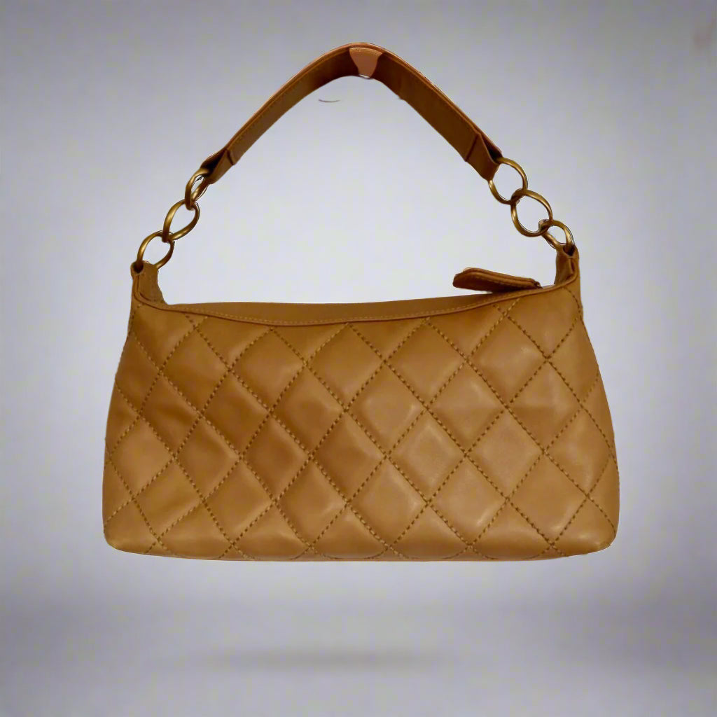 Chanel Beige Quilted Lambskin Vintage Wild Stitch Classic Shoulder Bag