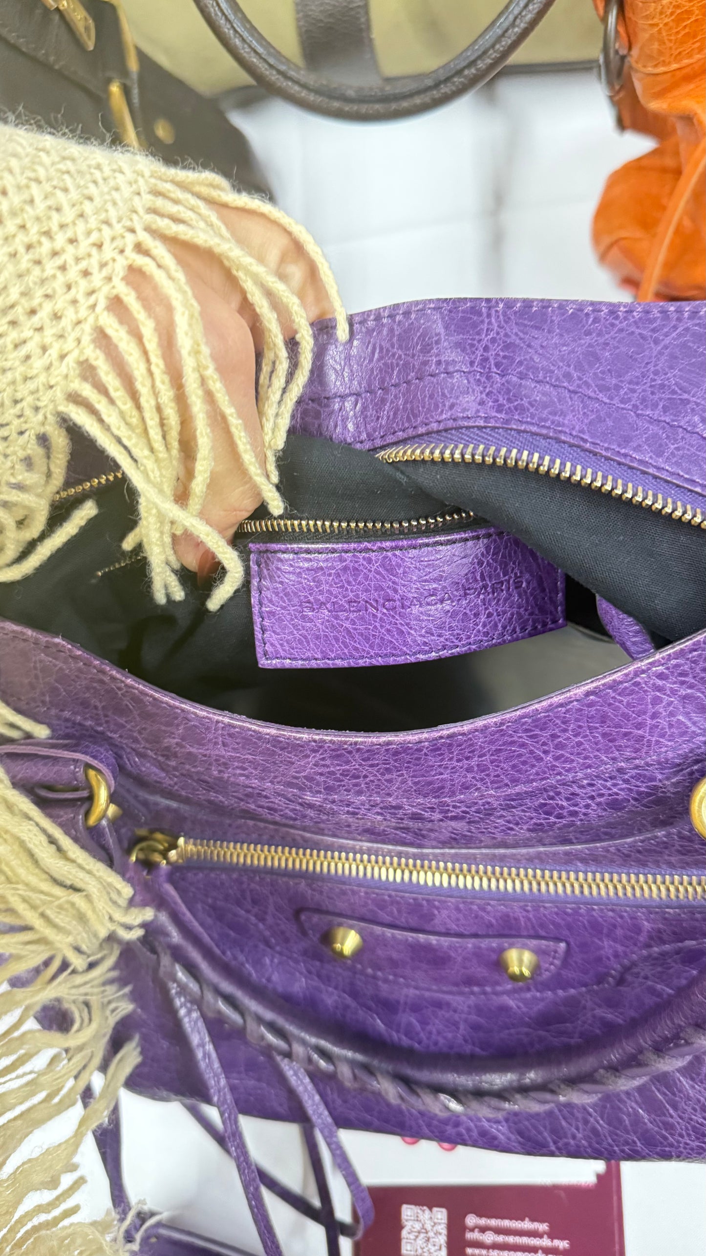 Balenciaga Moto "The City" Bag Purple Leather