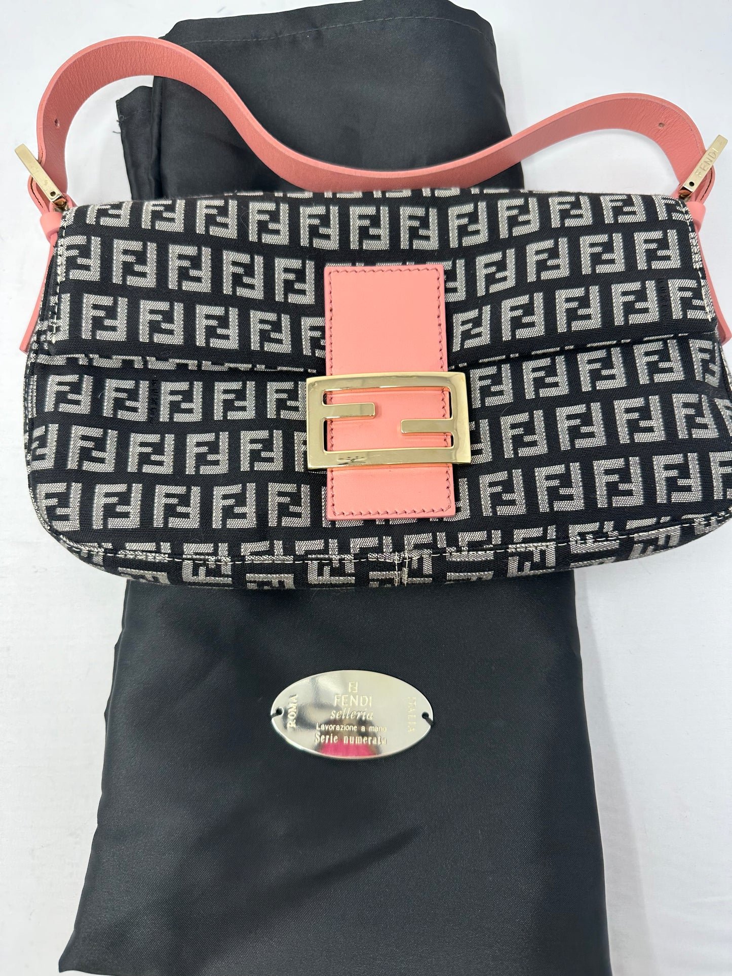 Fendi Selleria Zuchinno Baguette Black Canvas Shoulder Bag