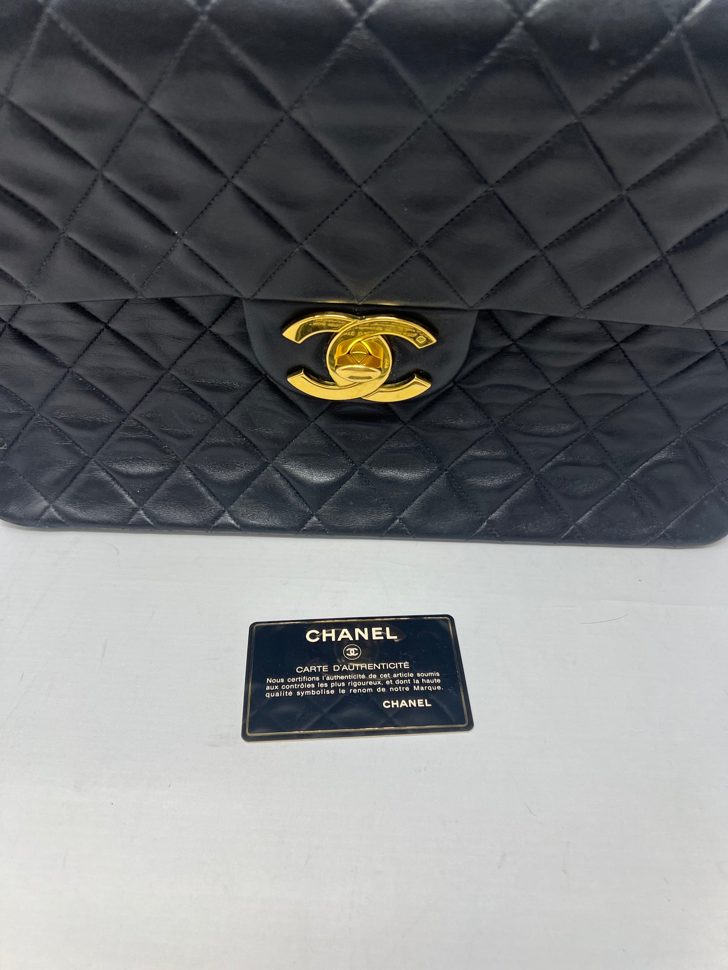 Chanel Large Timeless Classic Single Flap Matelassé Black Leather Chain Bag