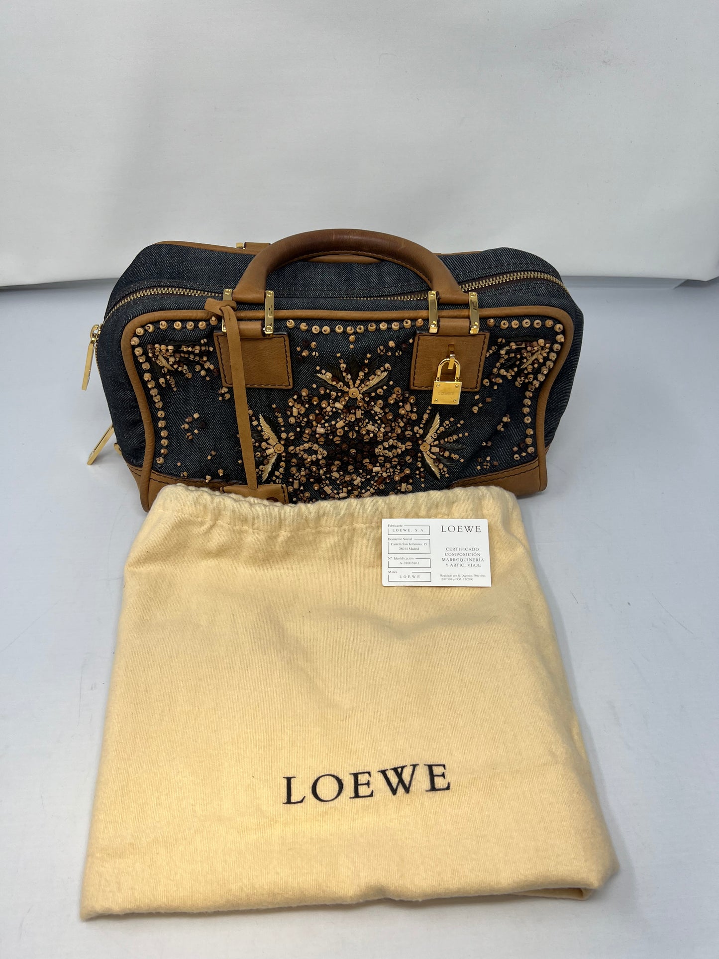 Loewe Amazona Blue Denim Embroidered Handbag Limited Edition Summer '07