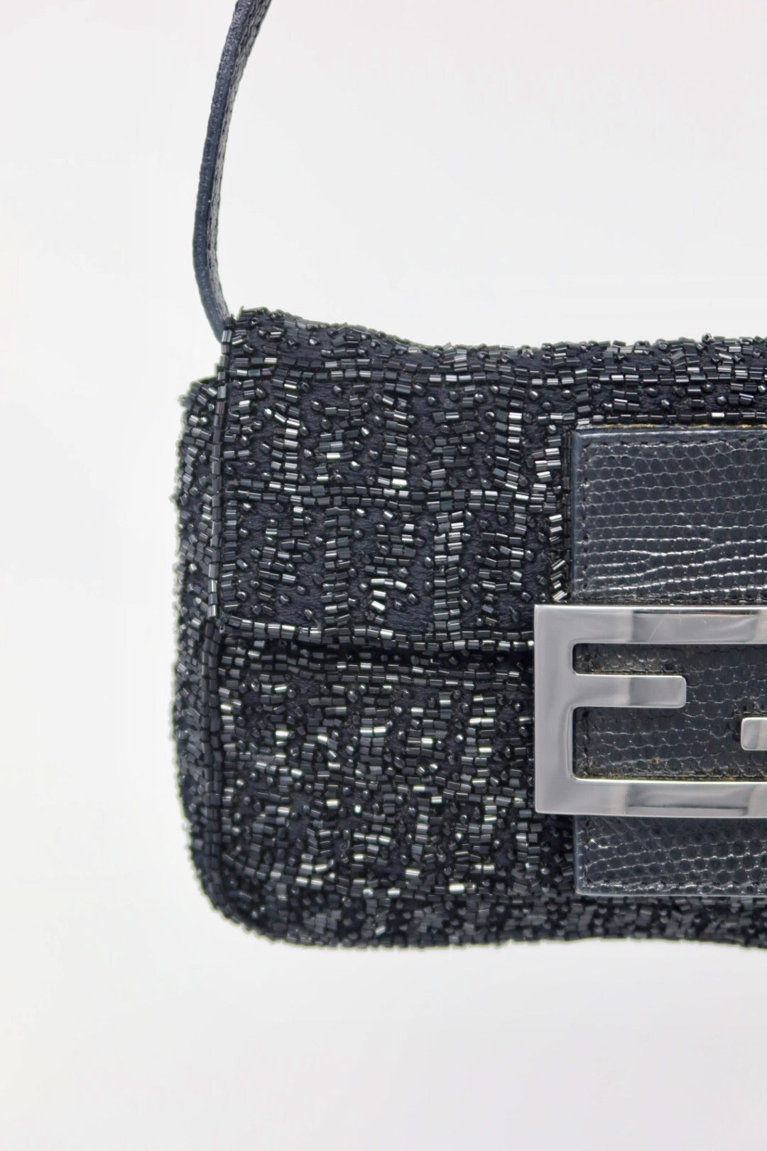 Fendi Beaded Black Baguette Mini
