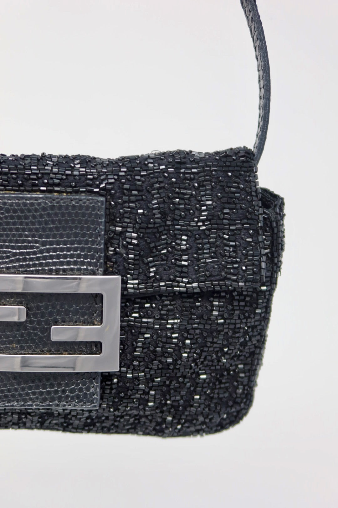 Fendi Beaded Black Baguette Mini