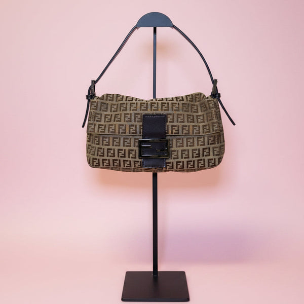 Fendi Zucchino Canvas Shoulder Bag Brown