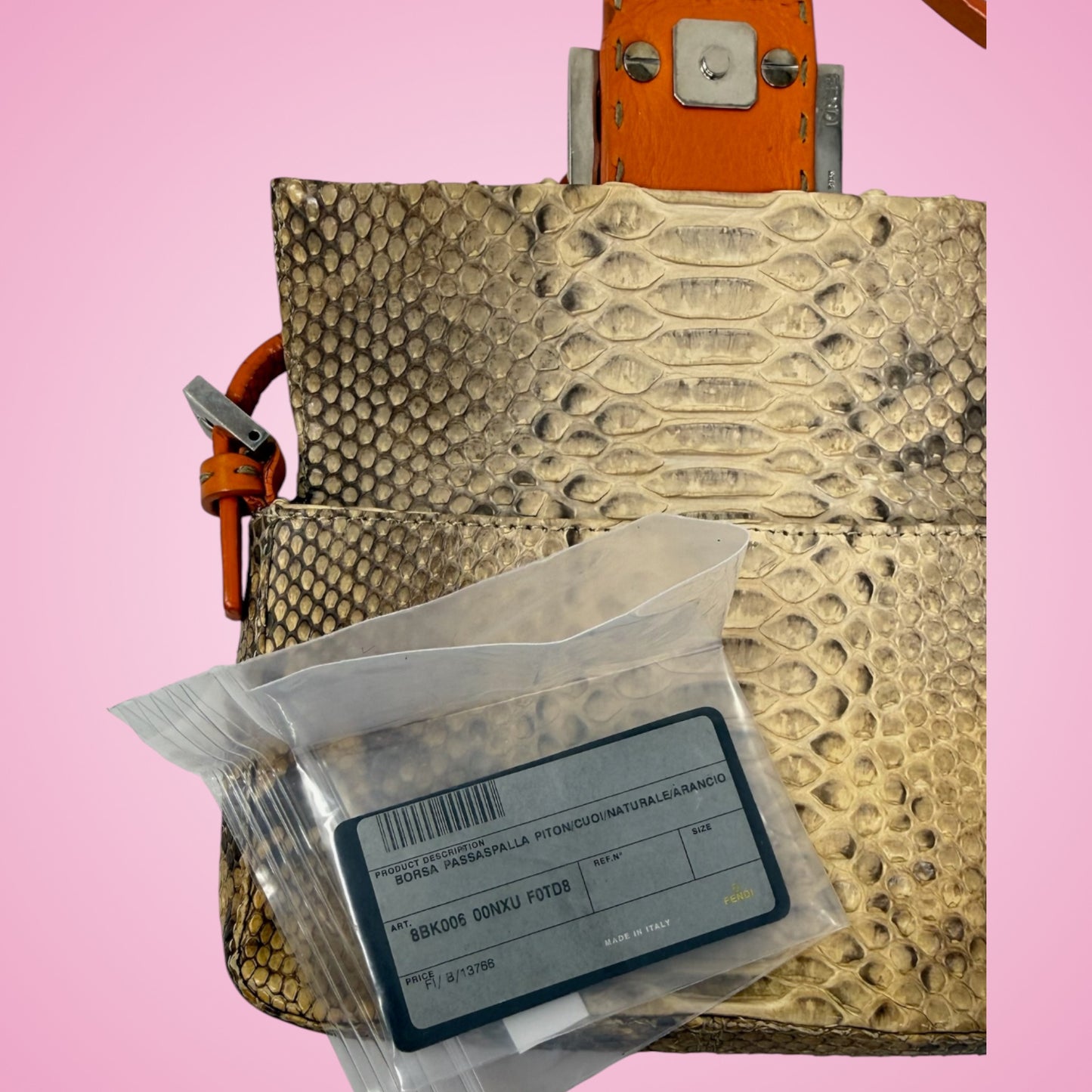 Fendi Selleria Orange Python Baguette