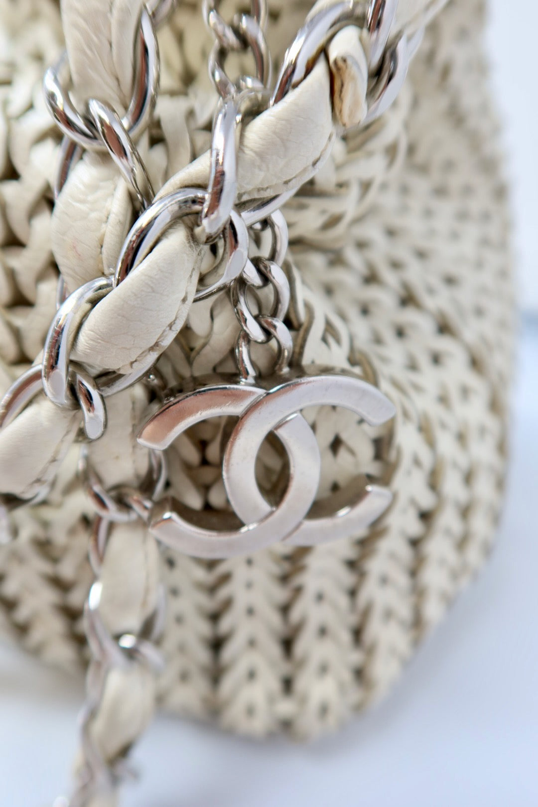 Chanel White Woven Leather Tote