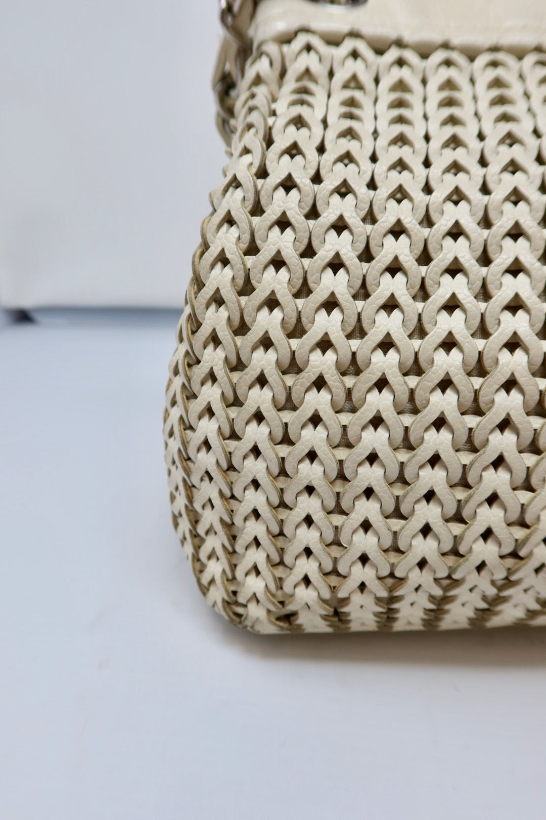 Chanel White Woven Leather Tote