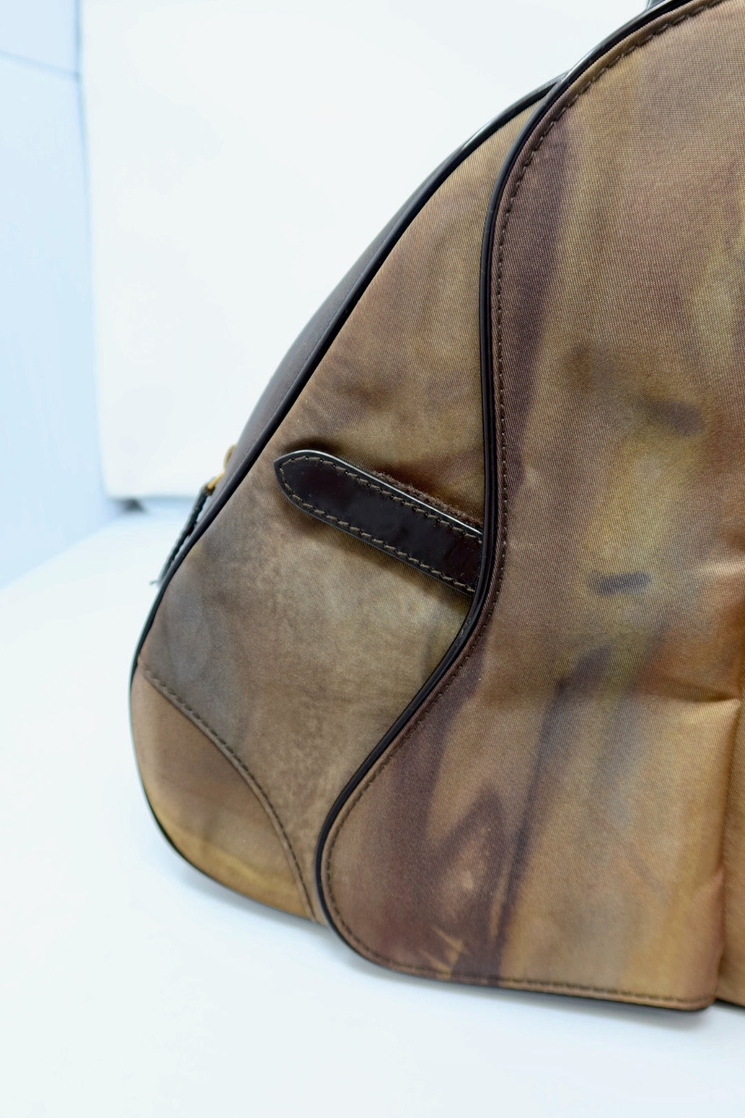 Christian Dior Double Saddle Brown Nylon Handbag