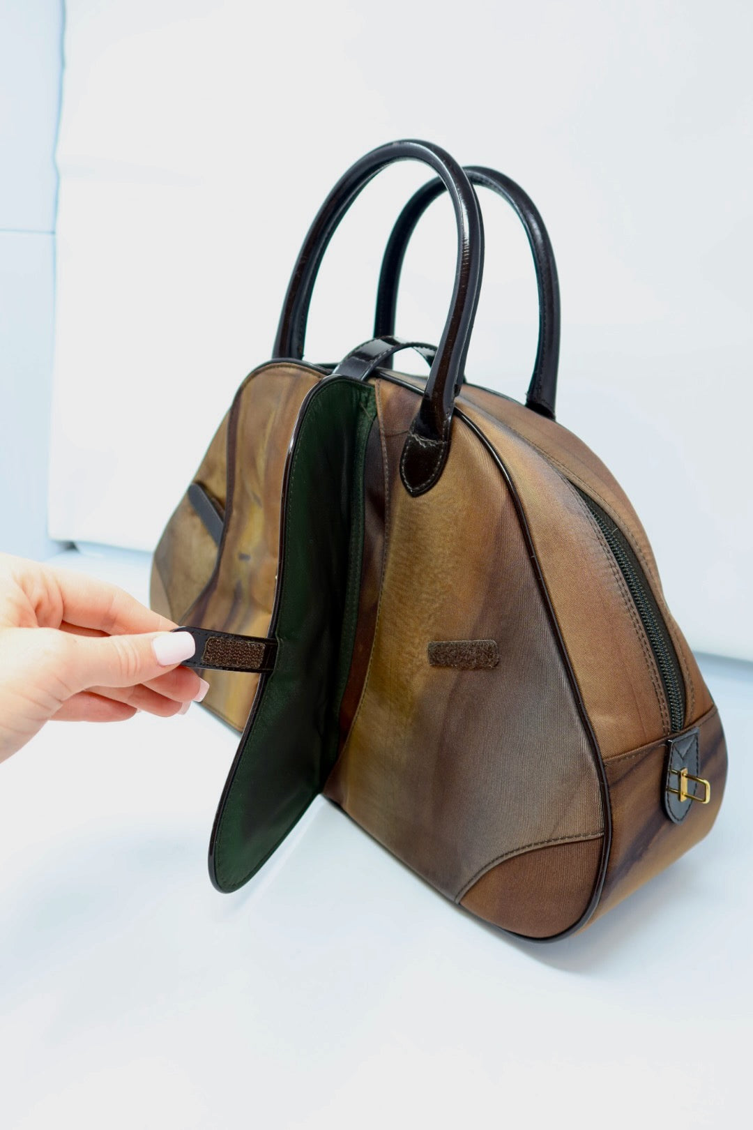 Christian Dior Double Saddle Brown Nylon Handbag