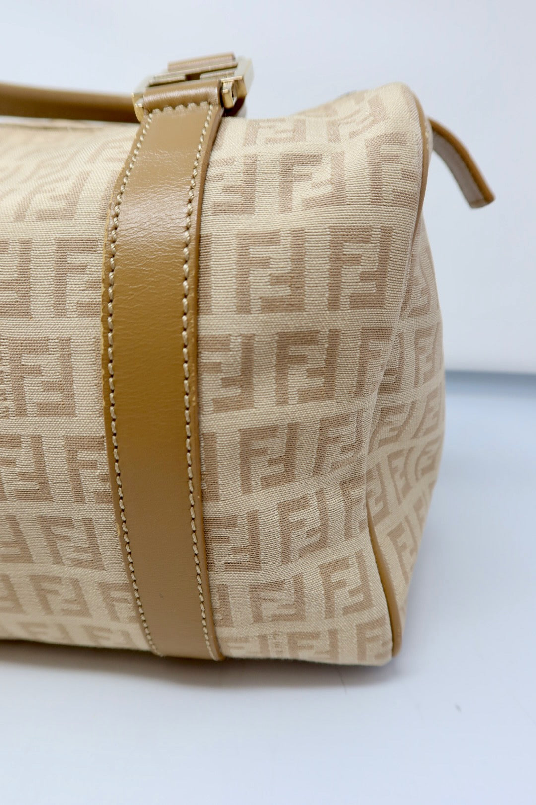 Fendi Zucchino Beige Canvas Boston Bag