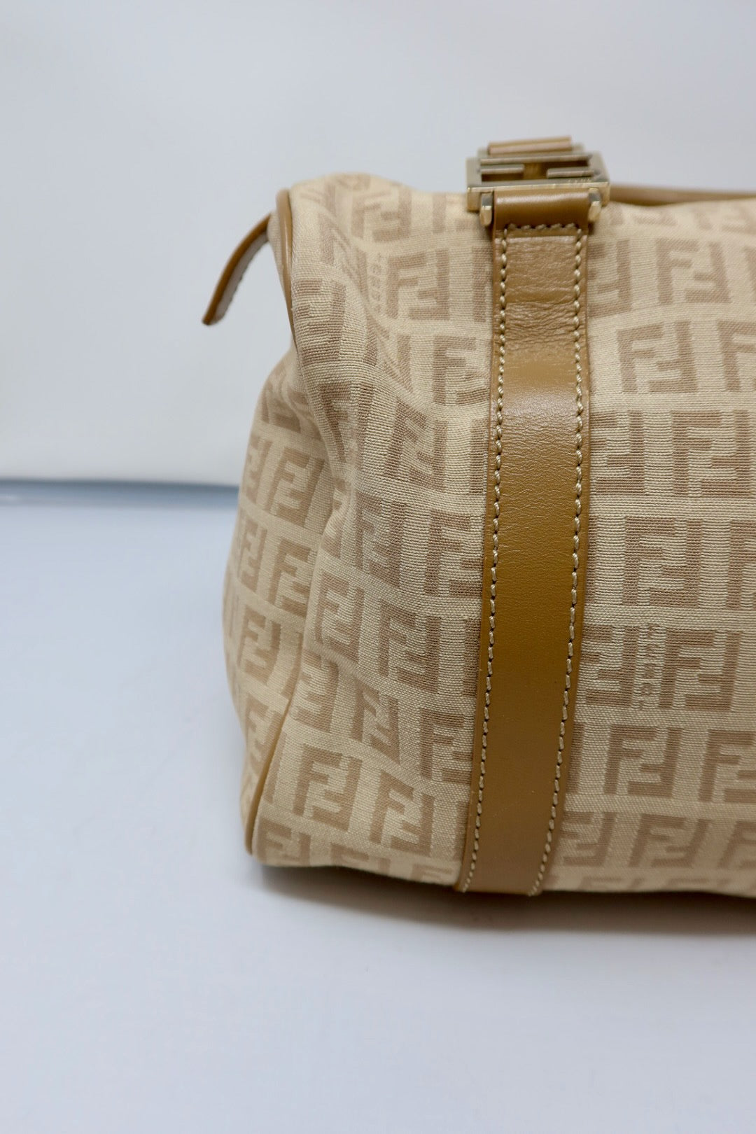 Fendi Zucchino Beige Canvas Boston Bag