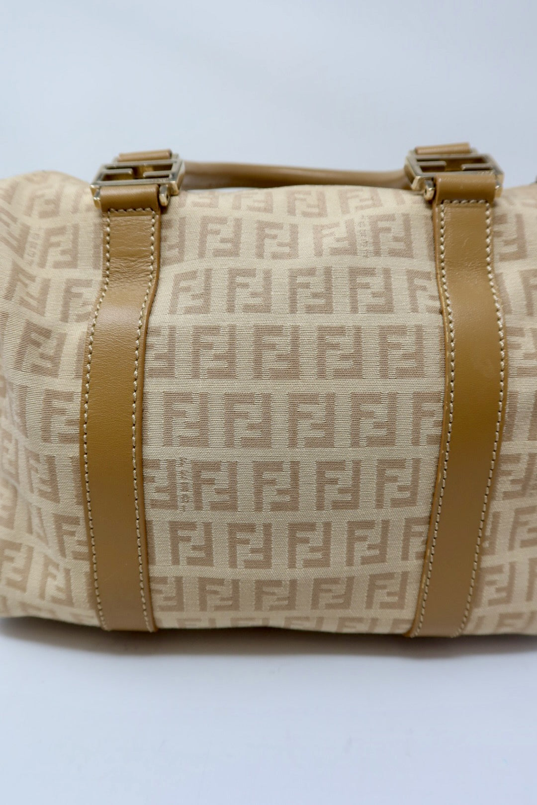 Fendi Zucchino Beige Canvas Boston Bag
