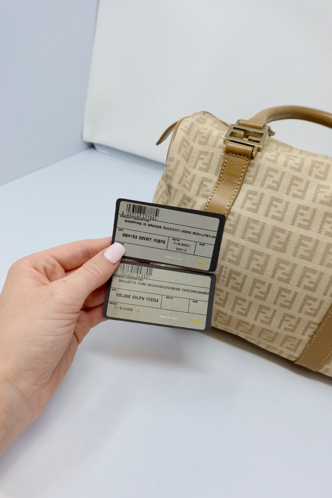 Fendi Zucchino Beige Canvas Boston Bag
