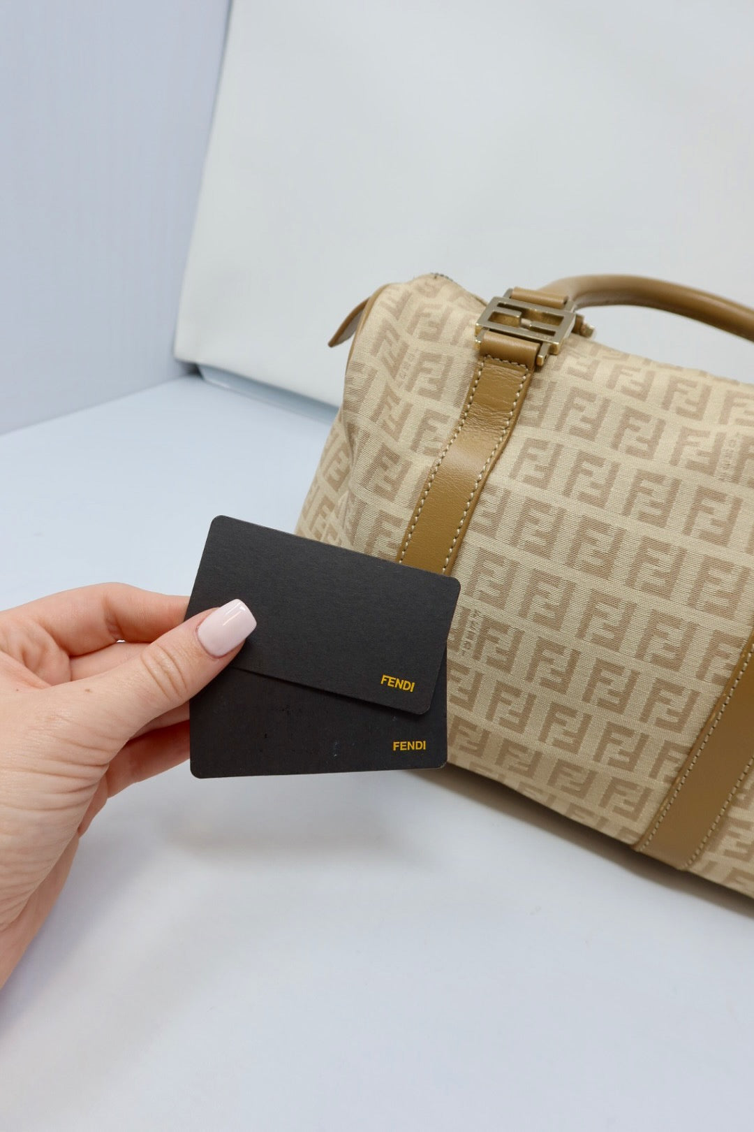 Fendi Zucchino Beige Canvas Boston Bag
