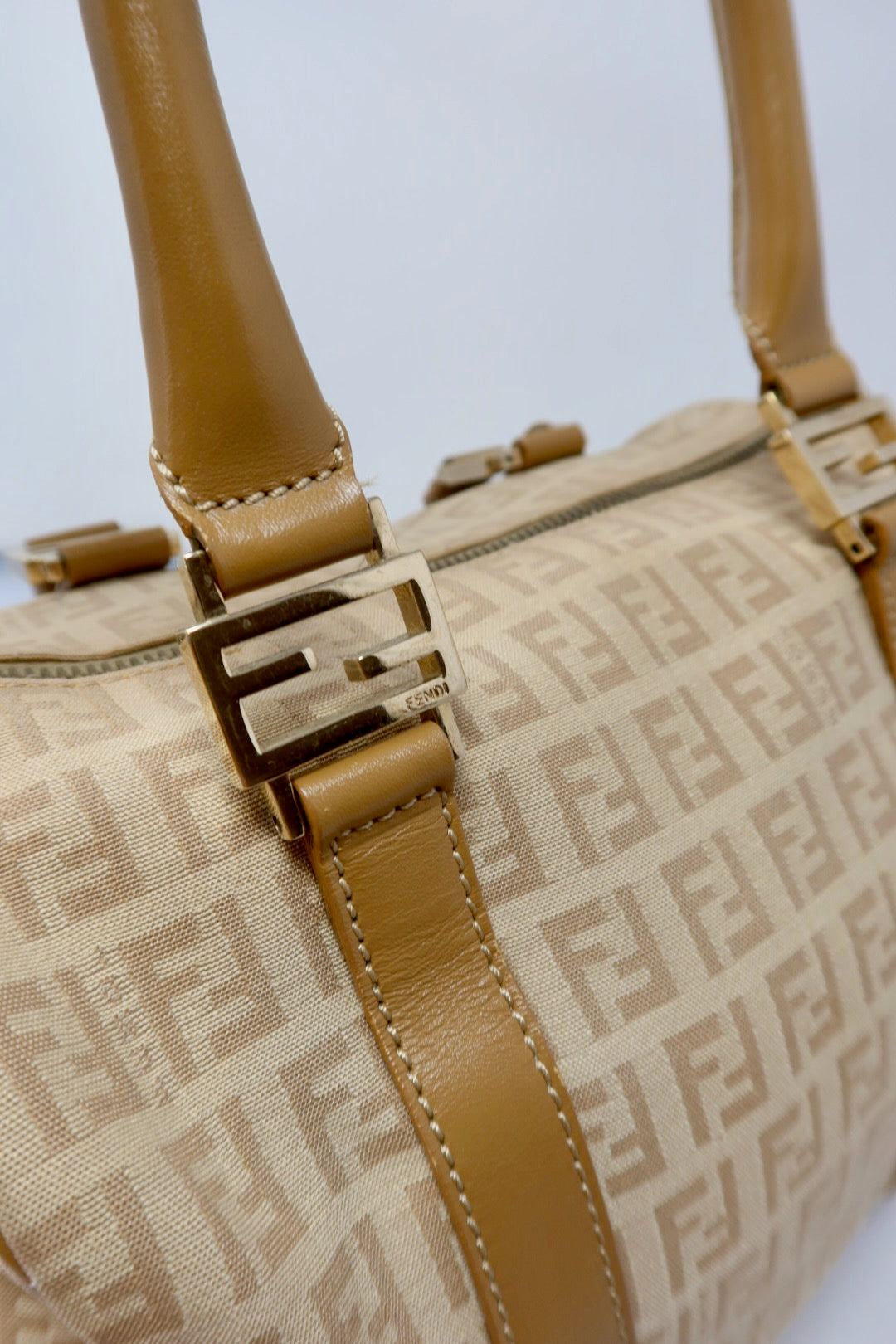 Fendi Zucchino Beige Canvas Boston Bag