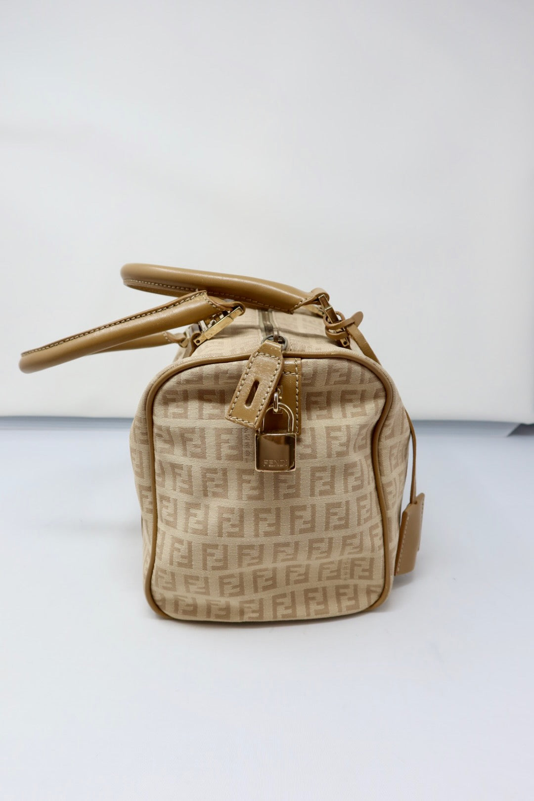 Fendi Zucchino Beige Canvas Boston Bag