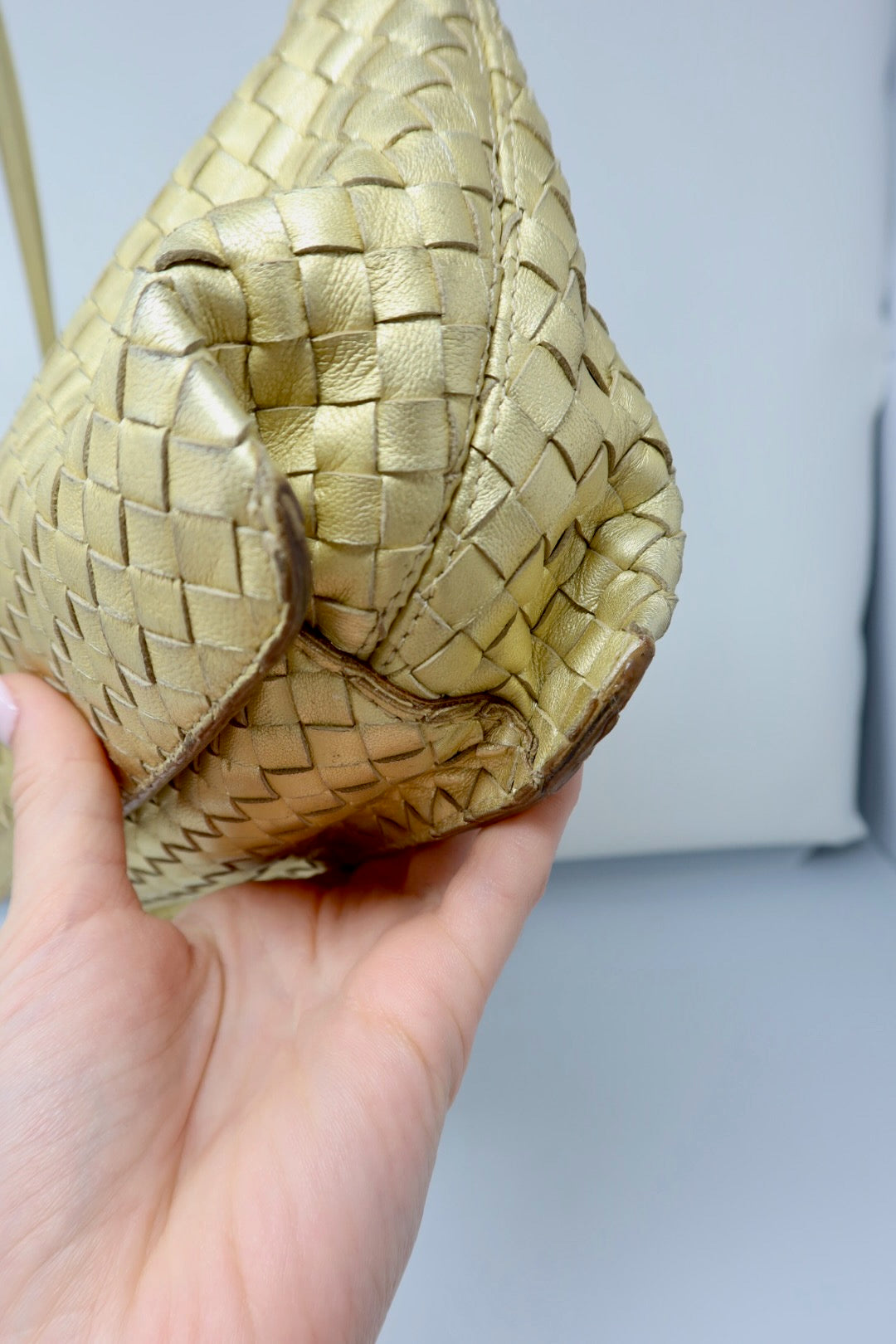 Bottega Veneta Intrecciato Gold Shoulder Bag Leather
