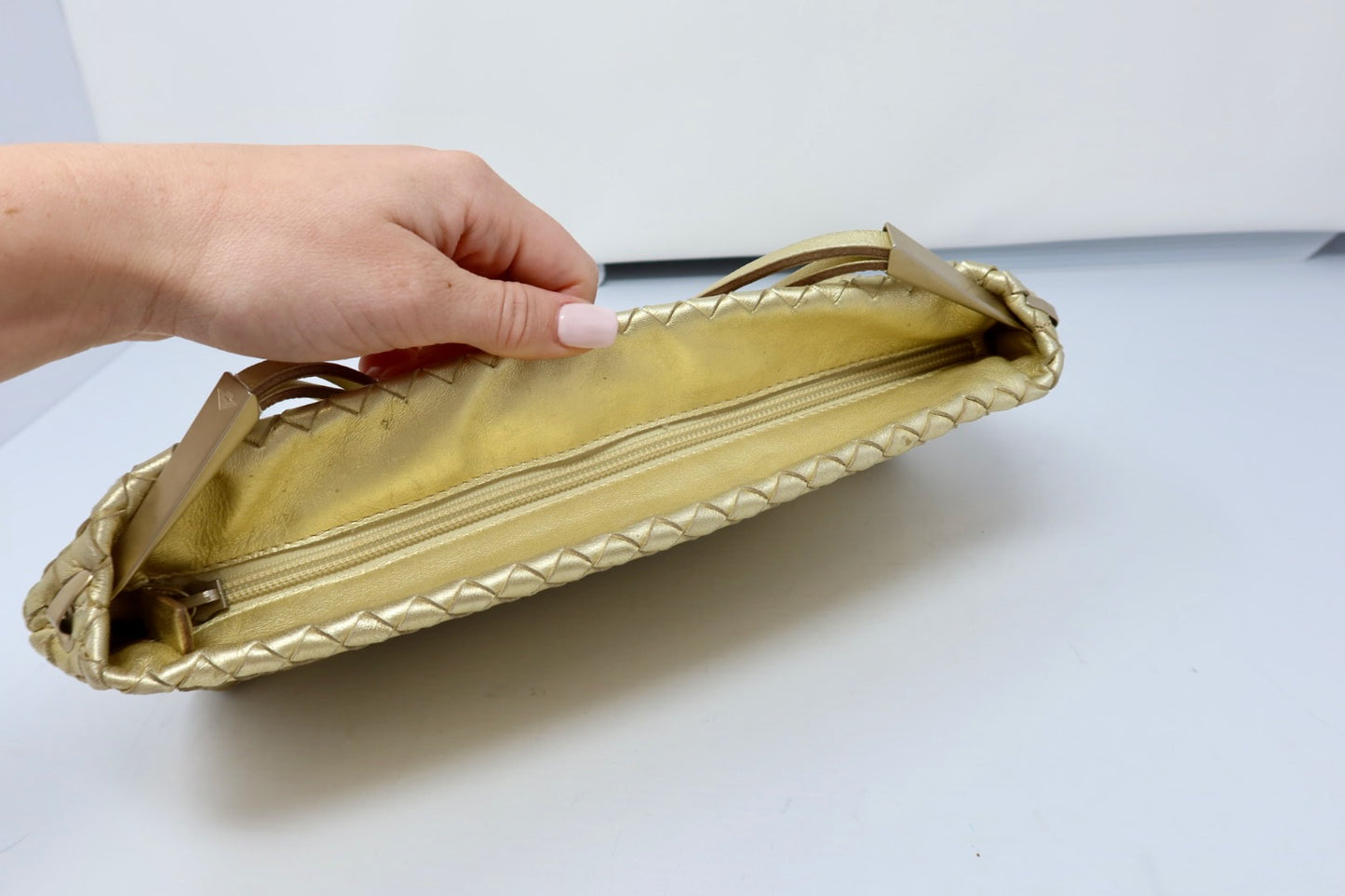 Bottega Veneta Intrecciato Gold Shoulder Bag Leather