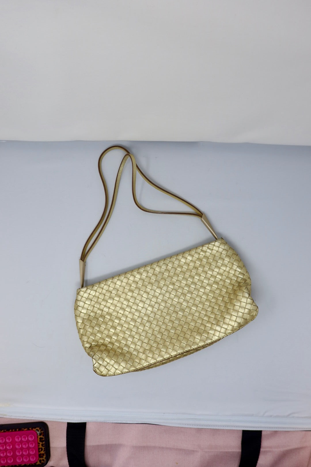 Bottega Veneta Intrecciato Gold Shoulder Bag Leather