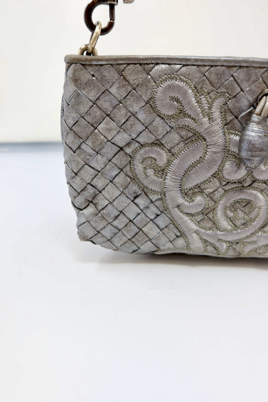 Bottega Veneta Intrecciato Leather Silver Shoulder Bag