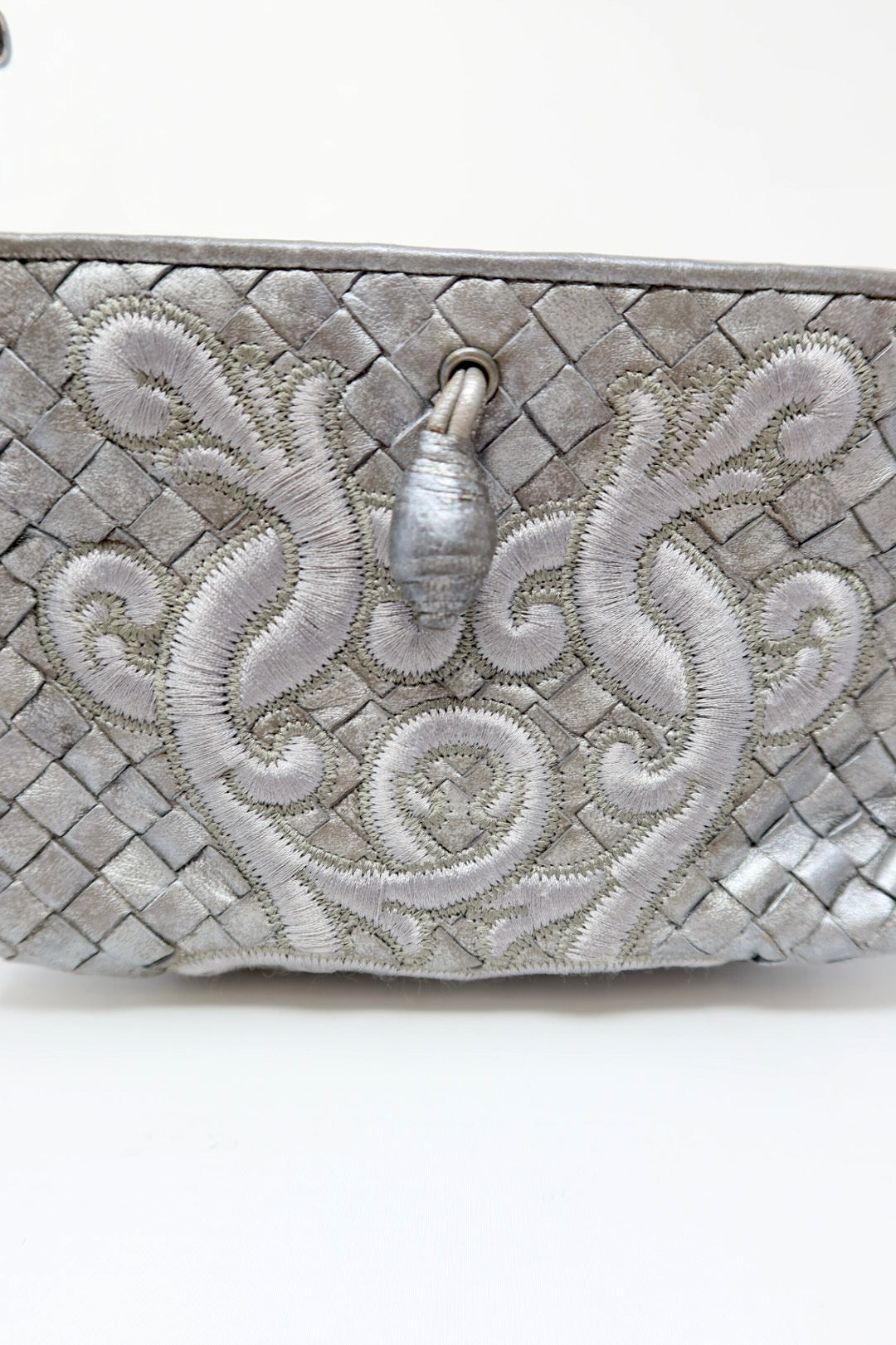 Bottega Veneta Intrecciato Leather Silver Shoulder Bag