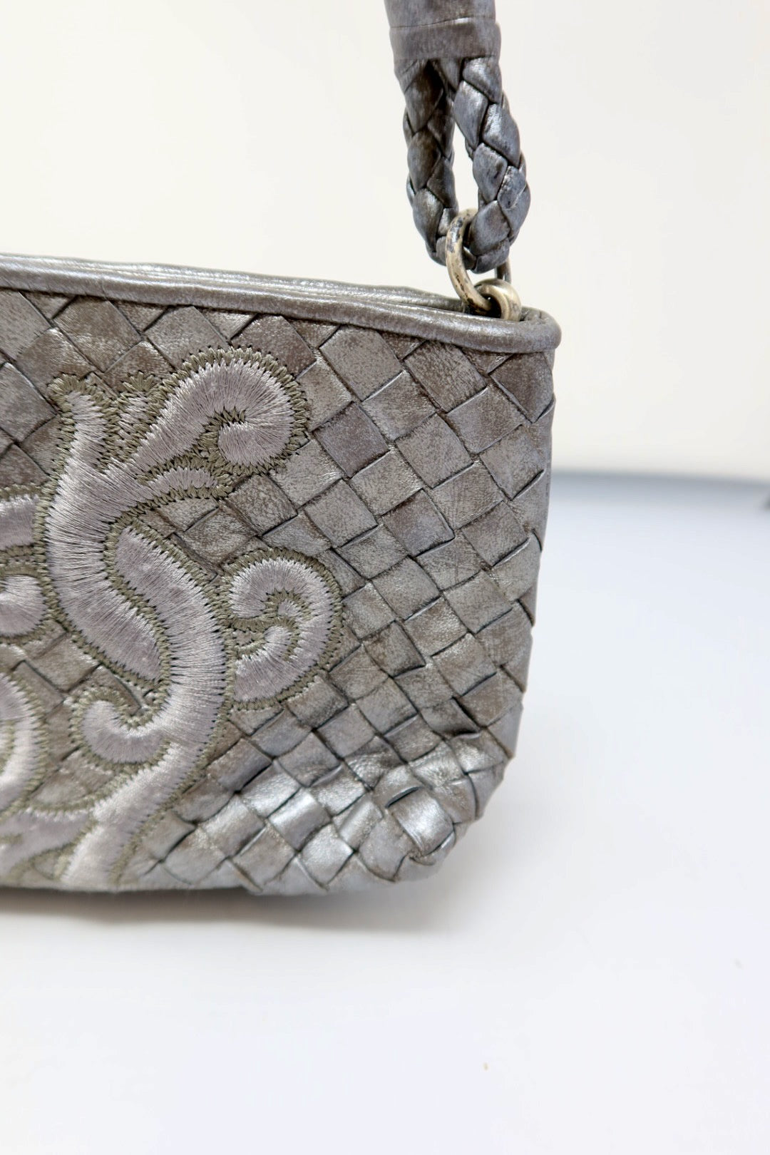 Bottega Veneta Intrecciato Leather Silver Shoulder Bag