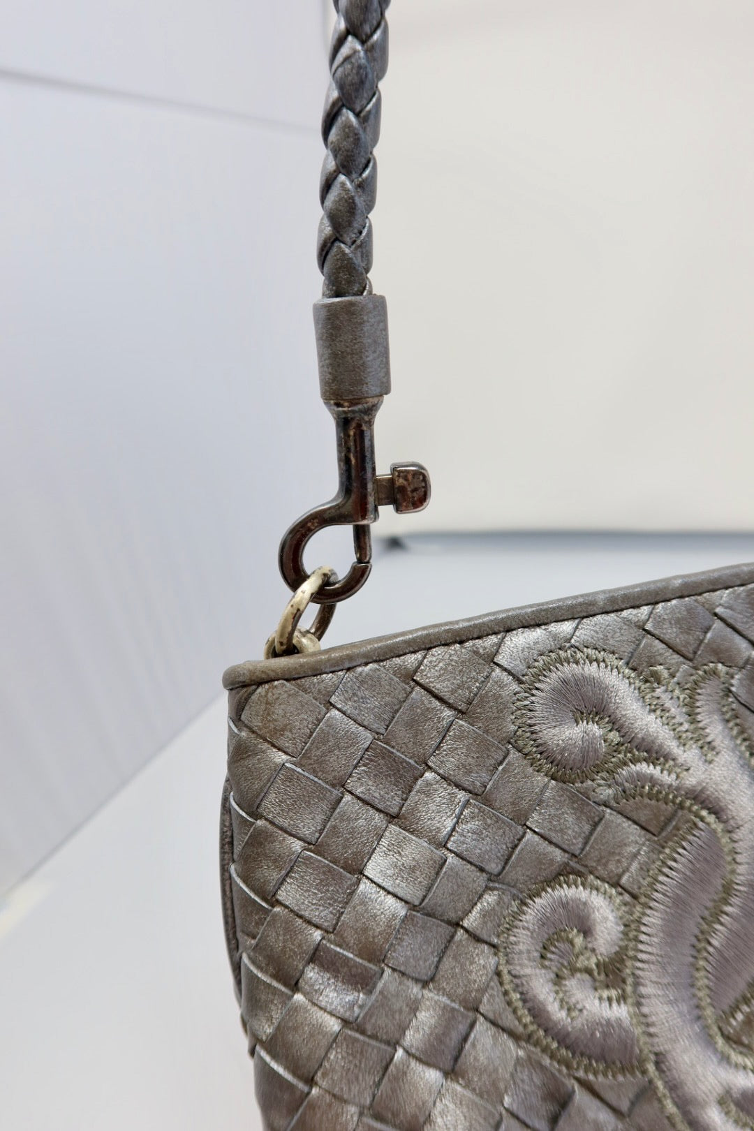 Bottega Veneta Intrecciato Leather Silver Shoulder Bag