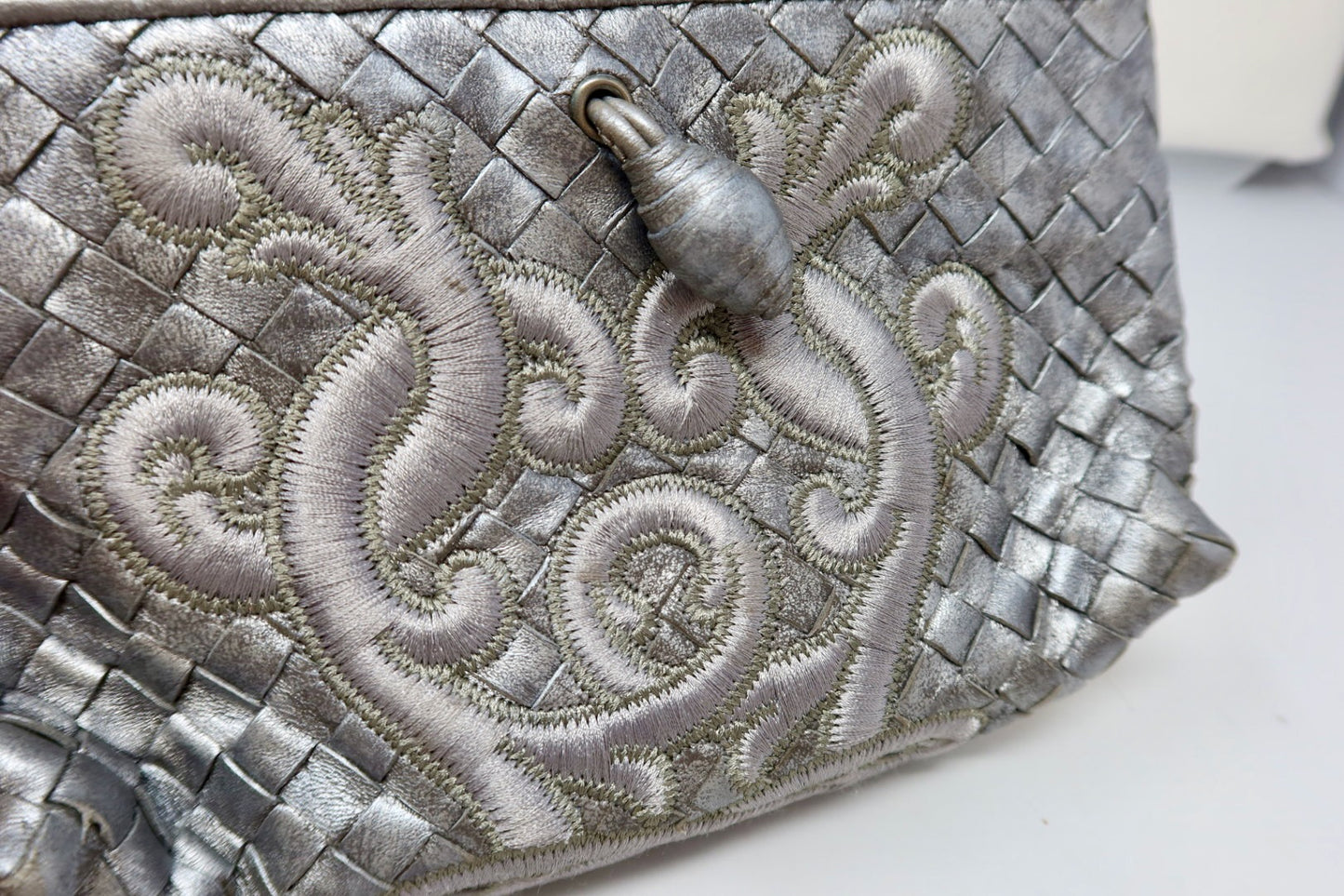Bottega Veneta Intrecciato Leather Silver Shoulder Bag