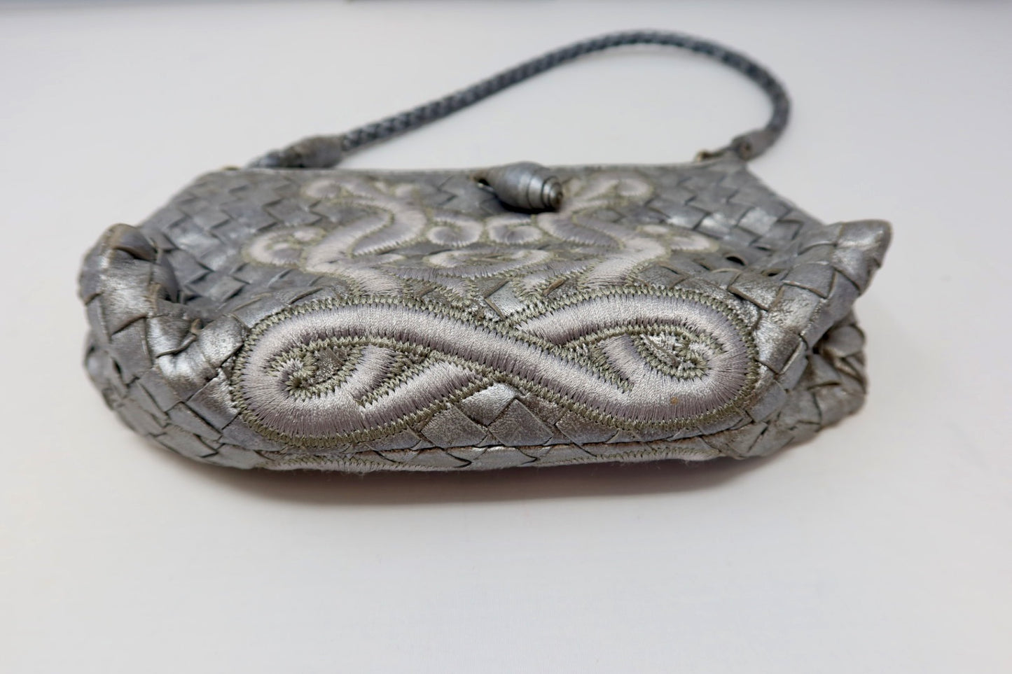 Bottega Veneta Intrecciato Leather Silver Shoulder Bag