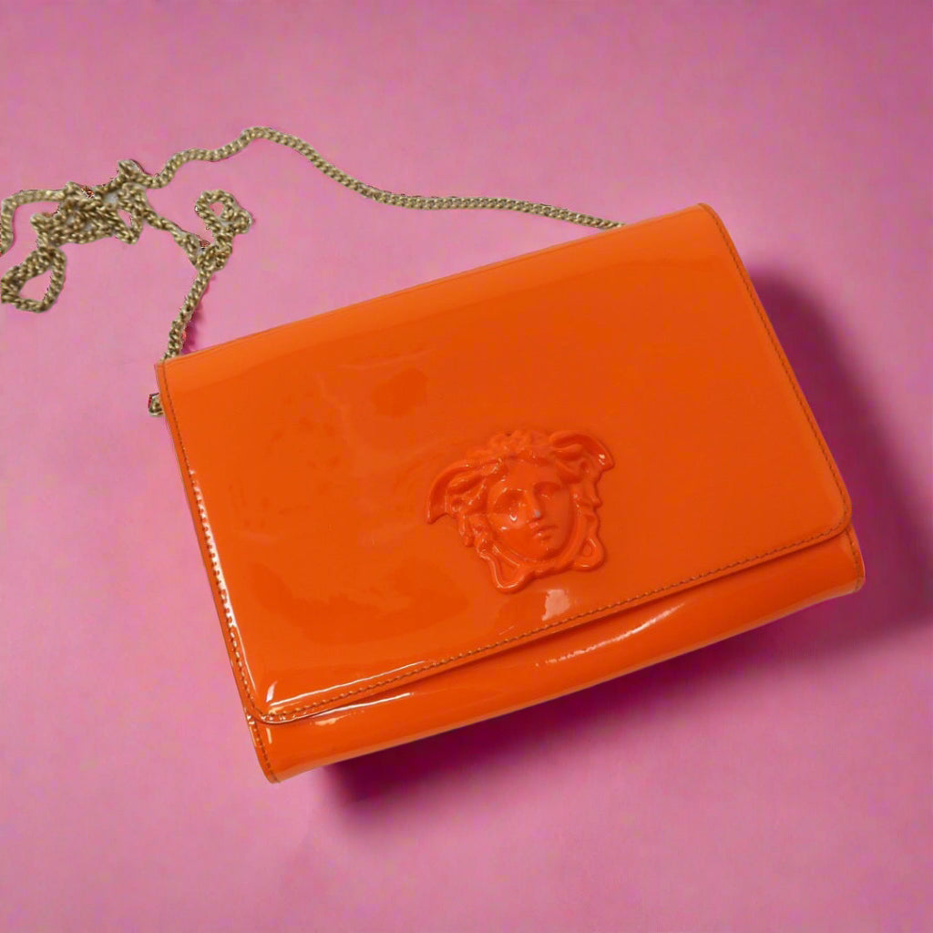 Versace Orange Medusa Chain Purse