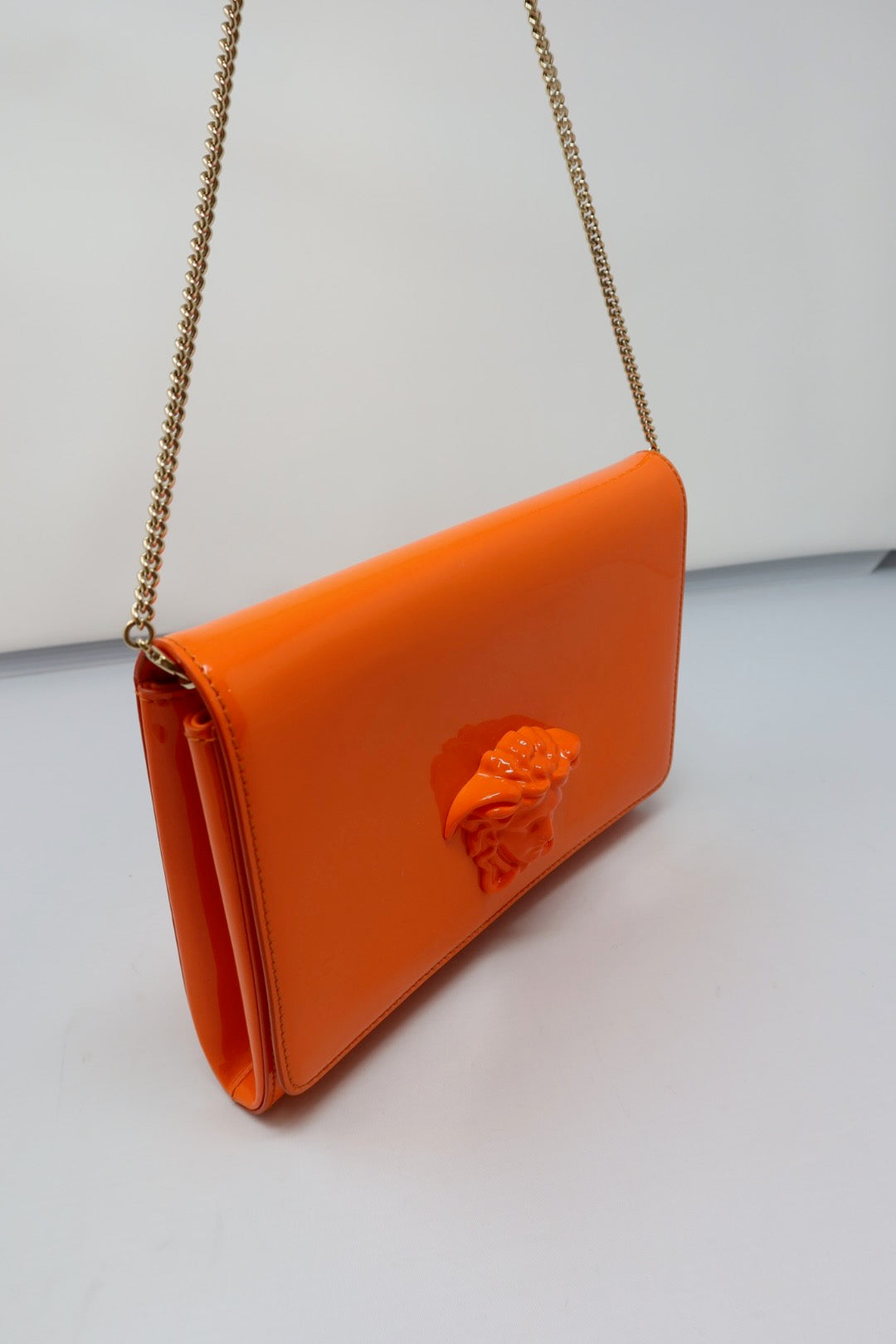 Versace Orange Medusa Chain Purse