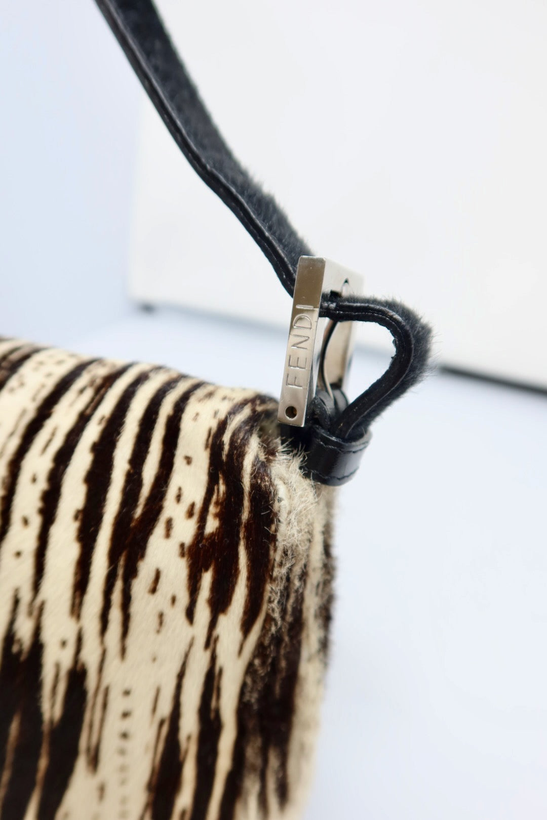 Fendi Pony Hair Striped Black and White Shoulder Bag