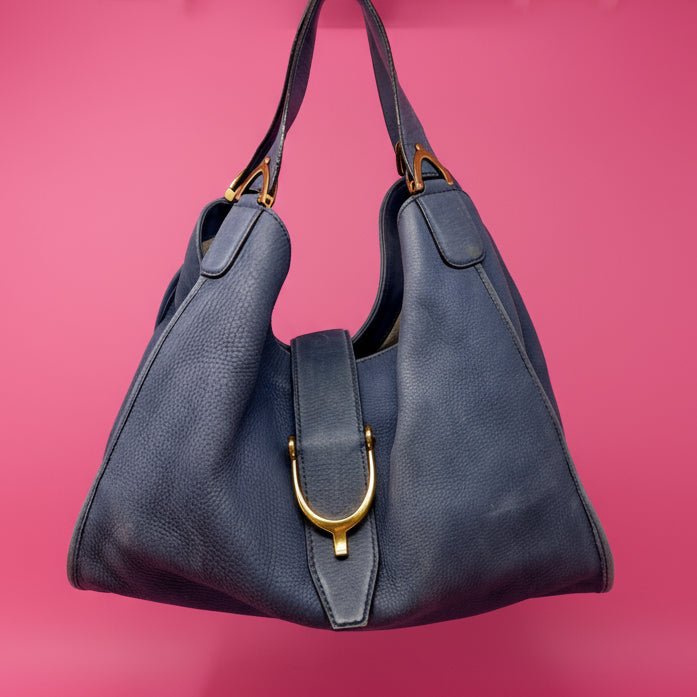 Gucci Horsebit Blue Leather Hobo Bag