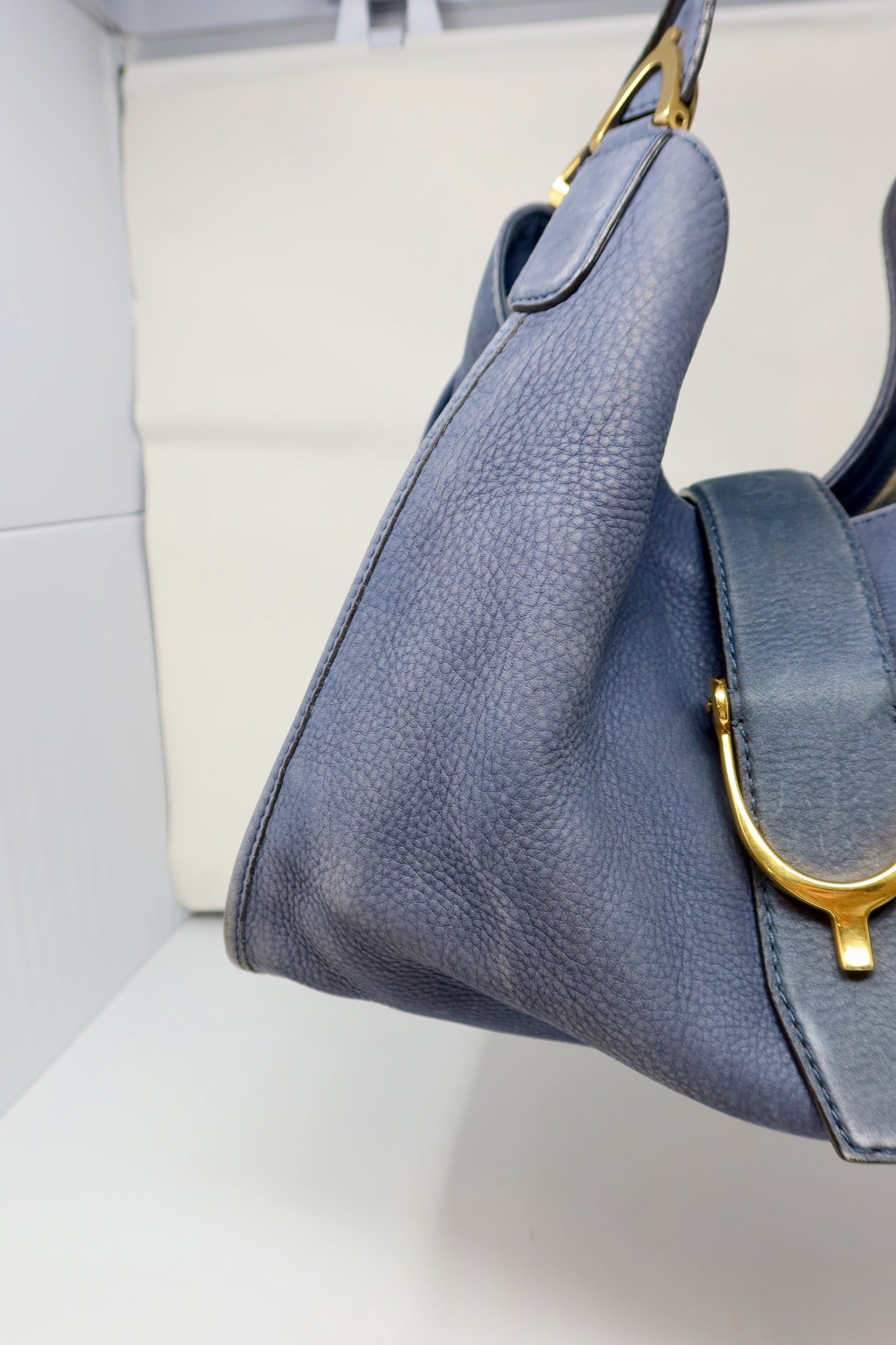 Gucci Horsebit Blue Leather Hobo Bag