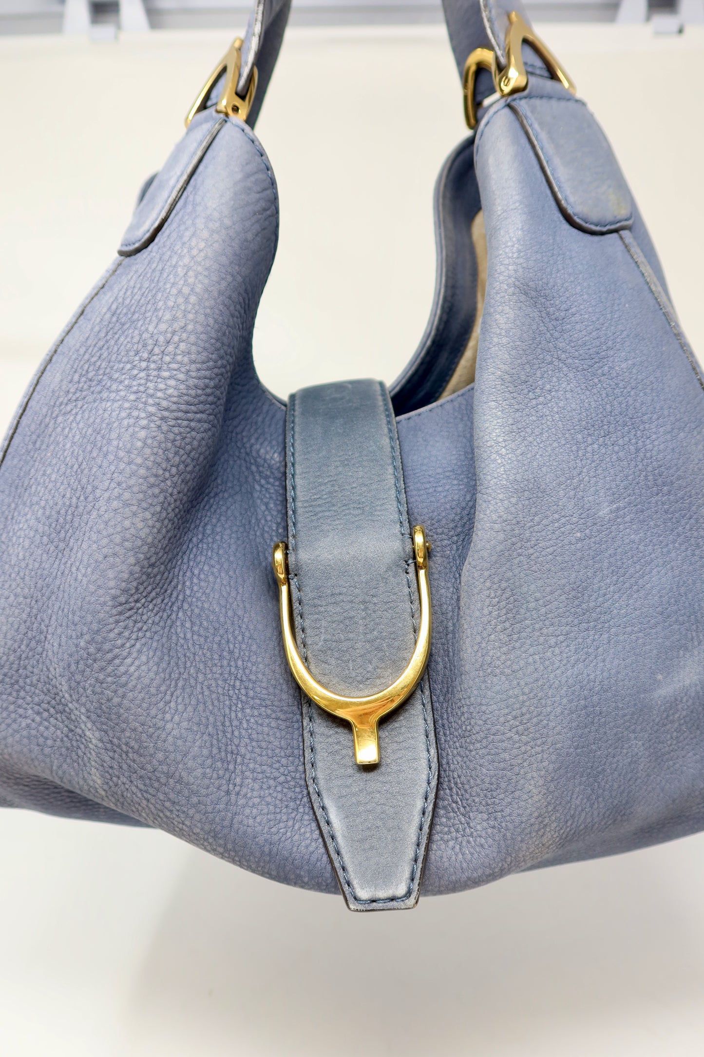 Gucci Horsebit Blue Leather Hobo Bag