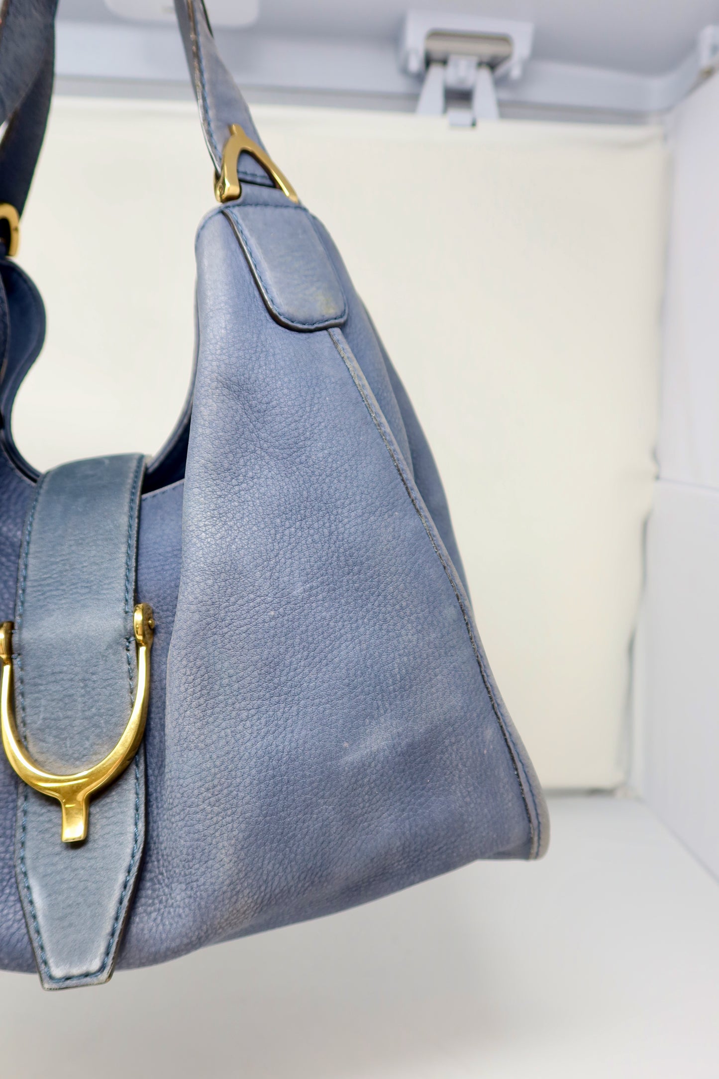 Gucci Horsebit Blue Leather Hobo Bag