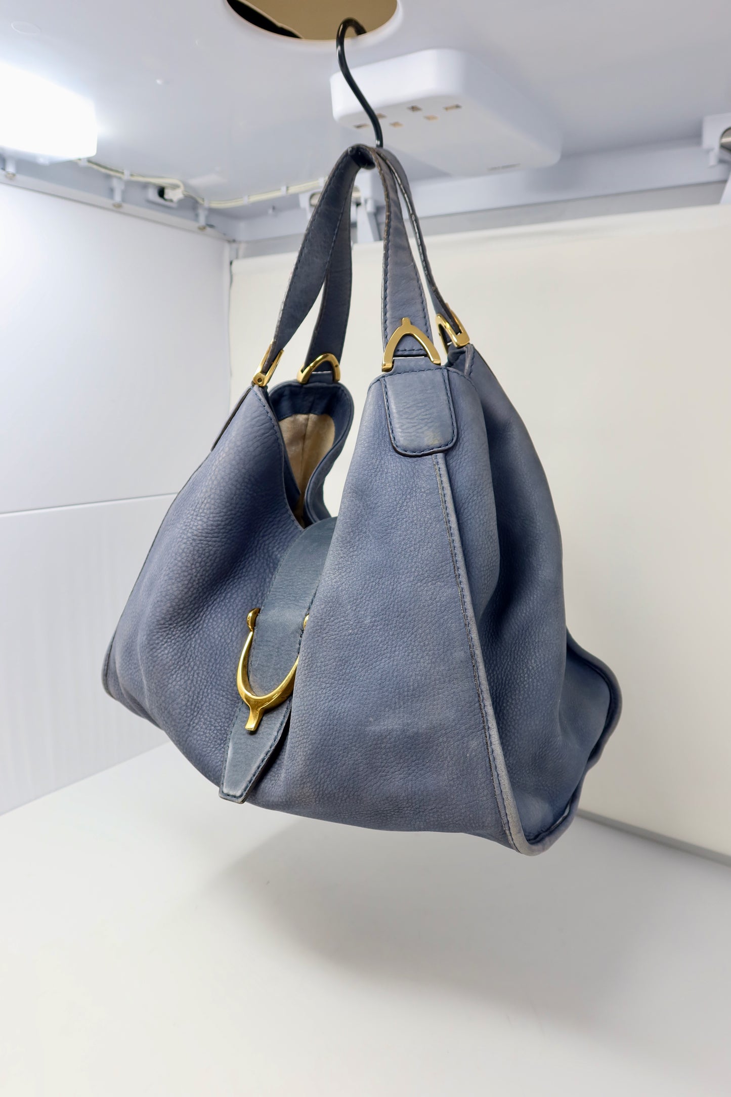 Gucci Horsebit Blue Leather Hobo Bag