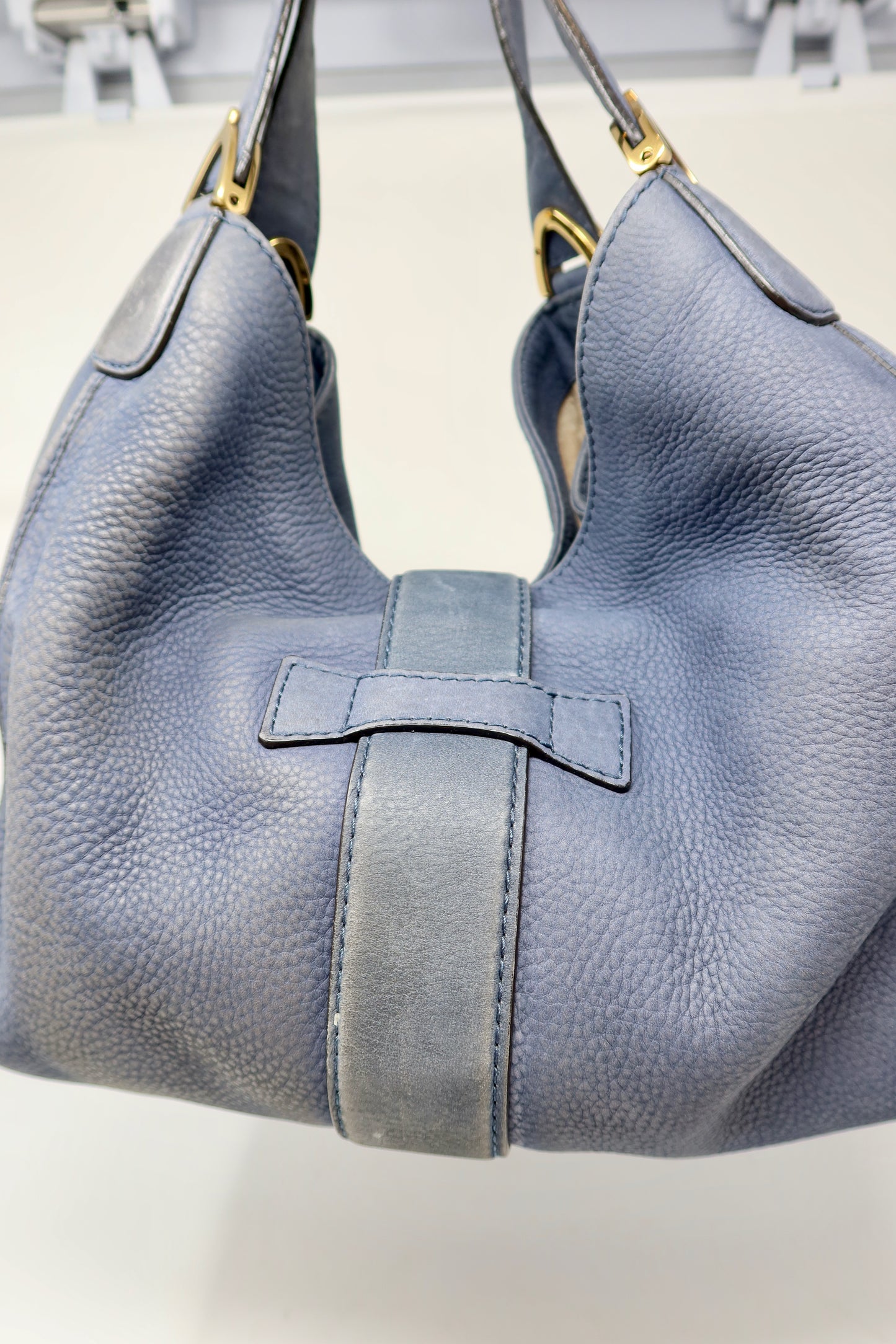 Gucci Horsebit Blue Leather Hobo Bag