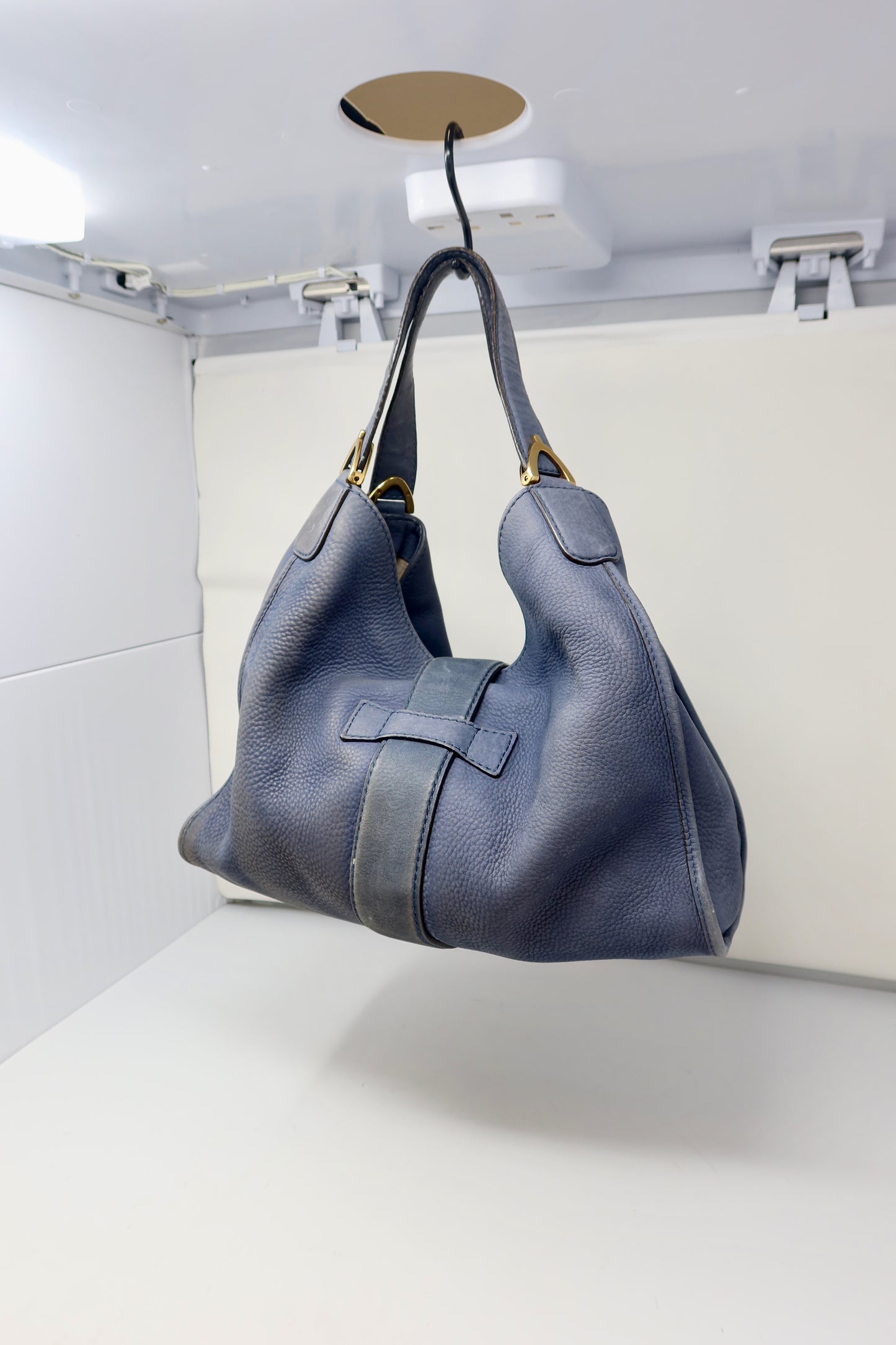 Gucci Horsebit Blue Leather Hobo Bag