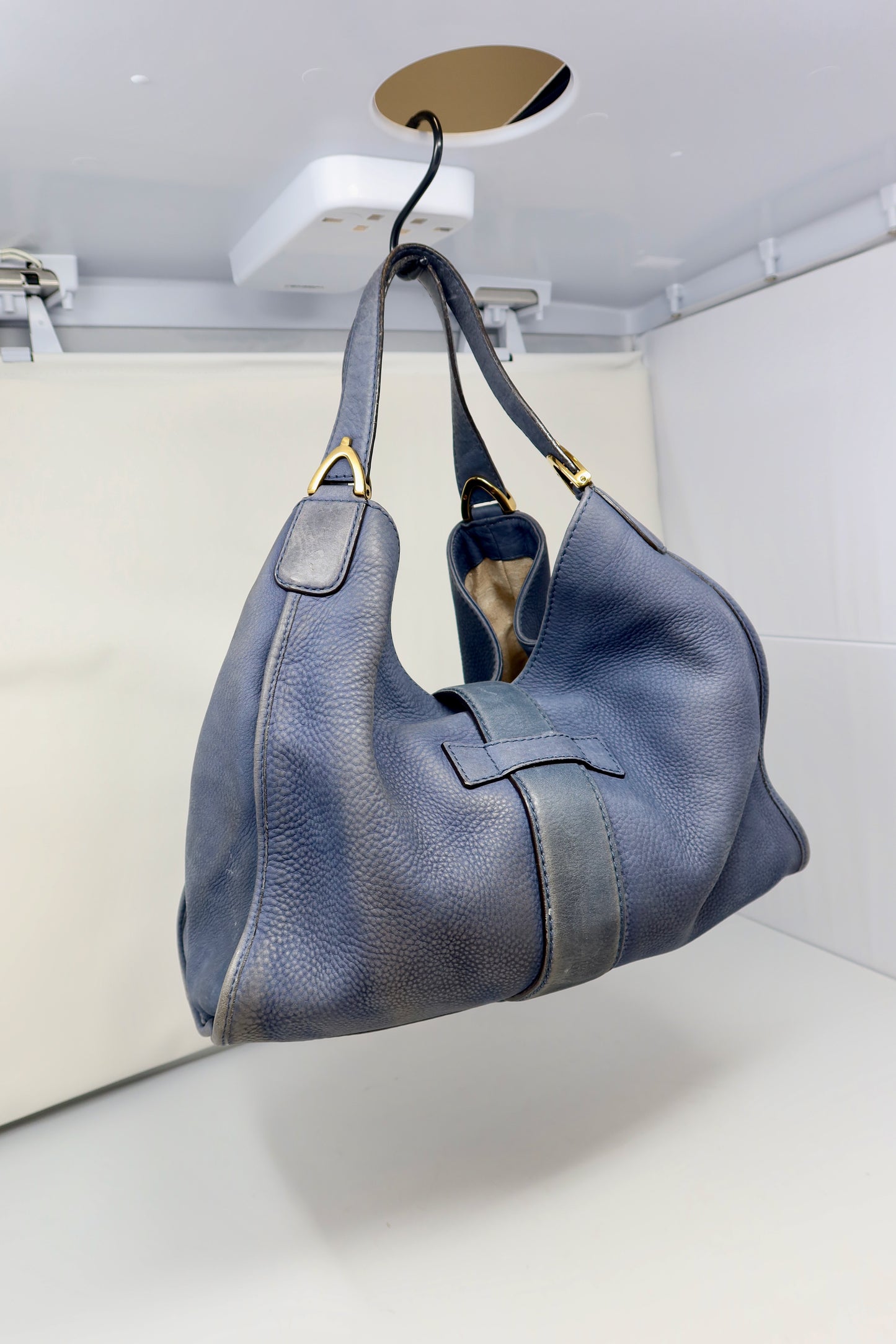 Gucci Horsebit Blue Leather Hobo Bag
