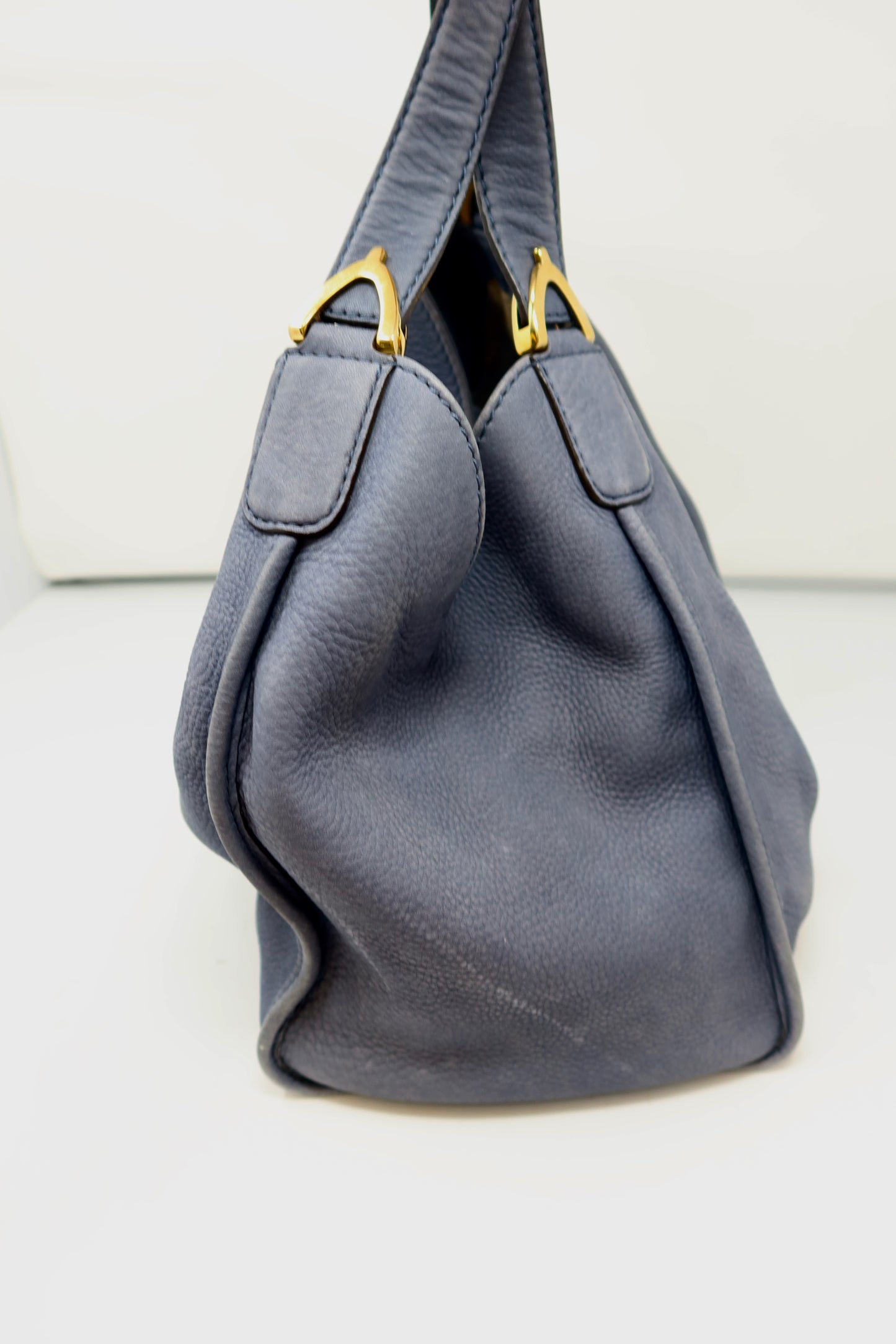 Gucci Horsebit Blue Leather Hobo Bag
